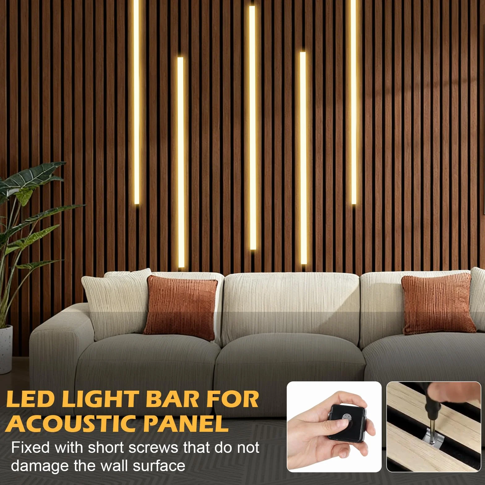 Wbudowane diody LED do paneli akustycznych, 6 sztuk, 100 cm, możliwość ściemniania, ciepła biel, z włącznikiem dotykowym, panele akustyczne LED, równoległe, panele akustyczne, oświetlenie