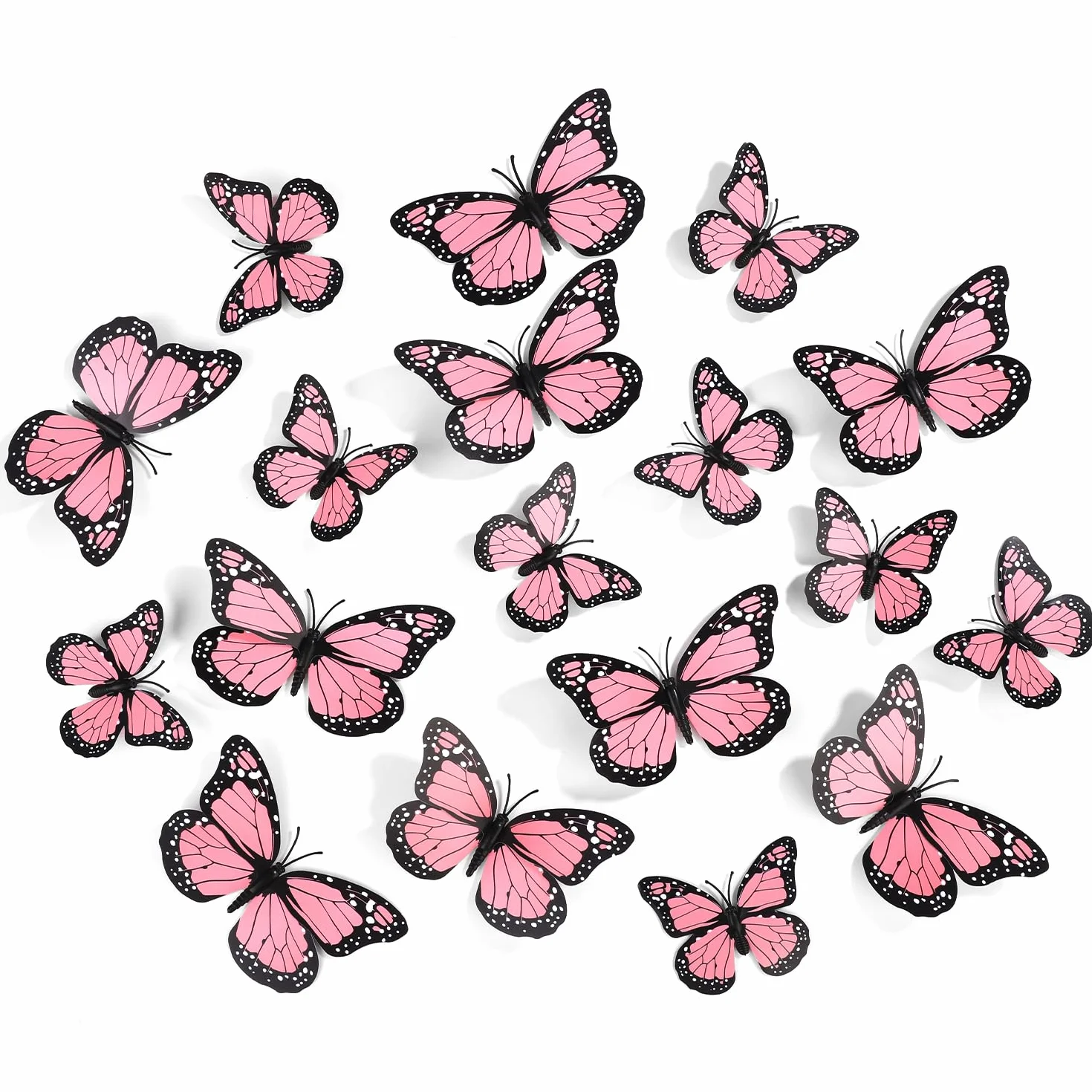 24 Szt. Magnesy Motyl Monarcha, Sztuczny Dekoracje, Naklejki Scienne 3D Motyl Naklejka do Rzemiosla Sciany Domu Wystroju Sztuki Lodówki Halloween Urodzin Imprezy (Rózowy)