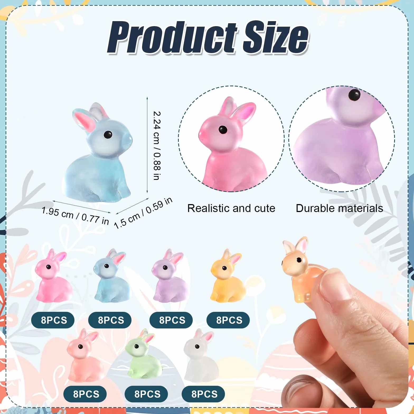 Mini Świecący Króliczek z Żywicy 56szt Figurki Królików DIY Dekoracje Wielkanocne 7 Kolorów