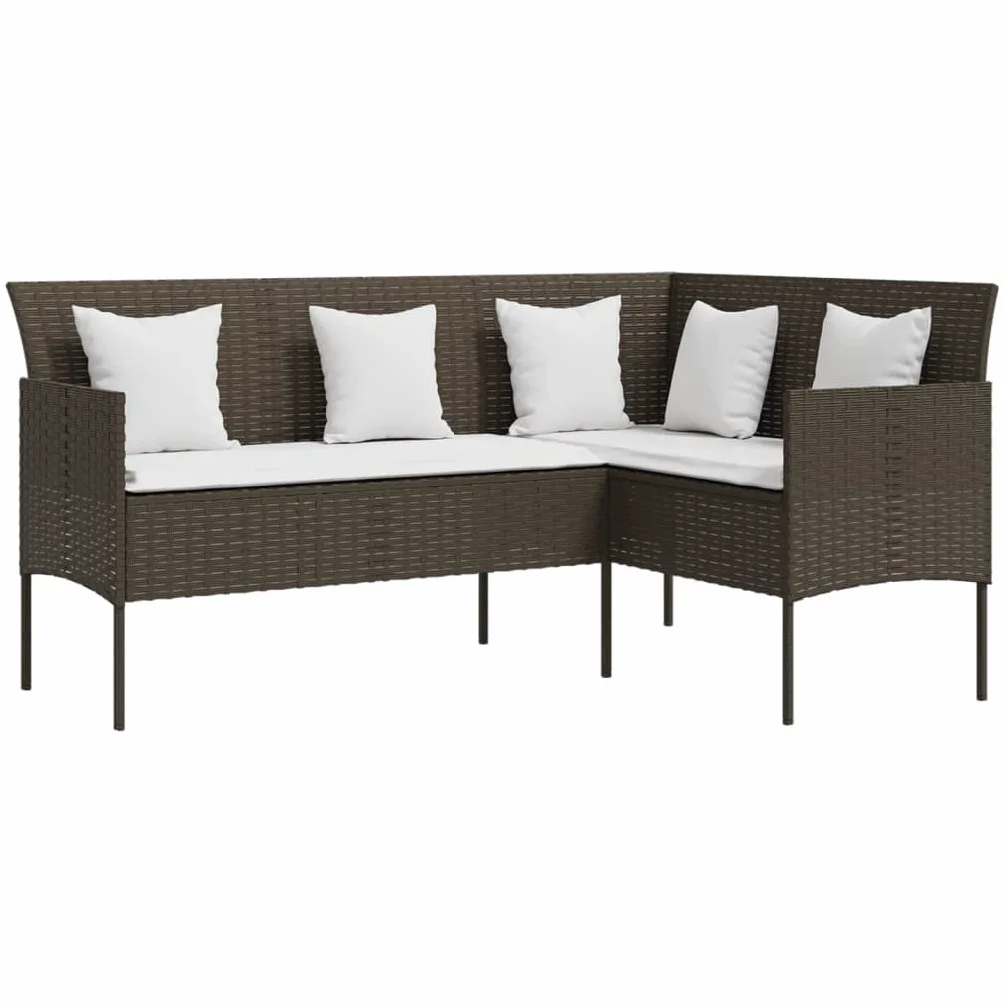 vidaXL Sofa w kształcie litery L, z poduszkami, polirattan, brązowa