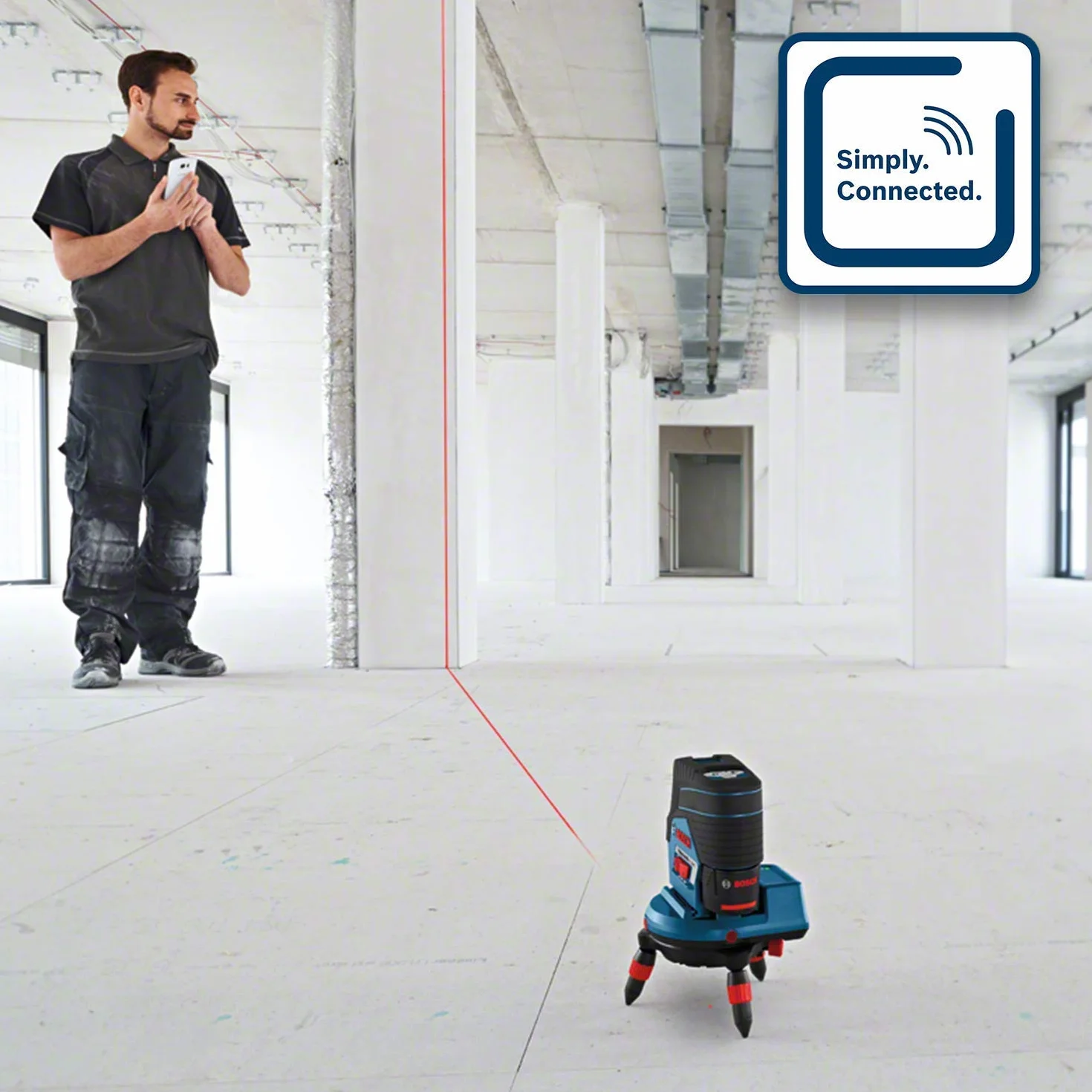 Bosch Professional system 12V: laser wielofunkcyjny GCL 2-50 C (czerwona wiązka, do pracy w pomieszczeniach, funkcja aplikacji, uchwyt, widzialny zasięg: do 20 m, L-BOXX)