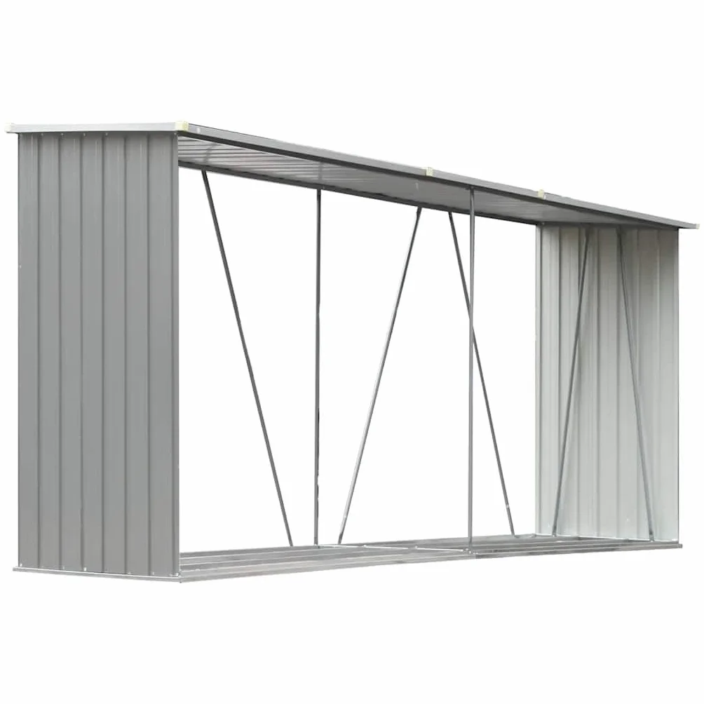 vidaXL Wiata na drewno, stal galwanizowana, 330 x 84 x 152 cm, szara