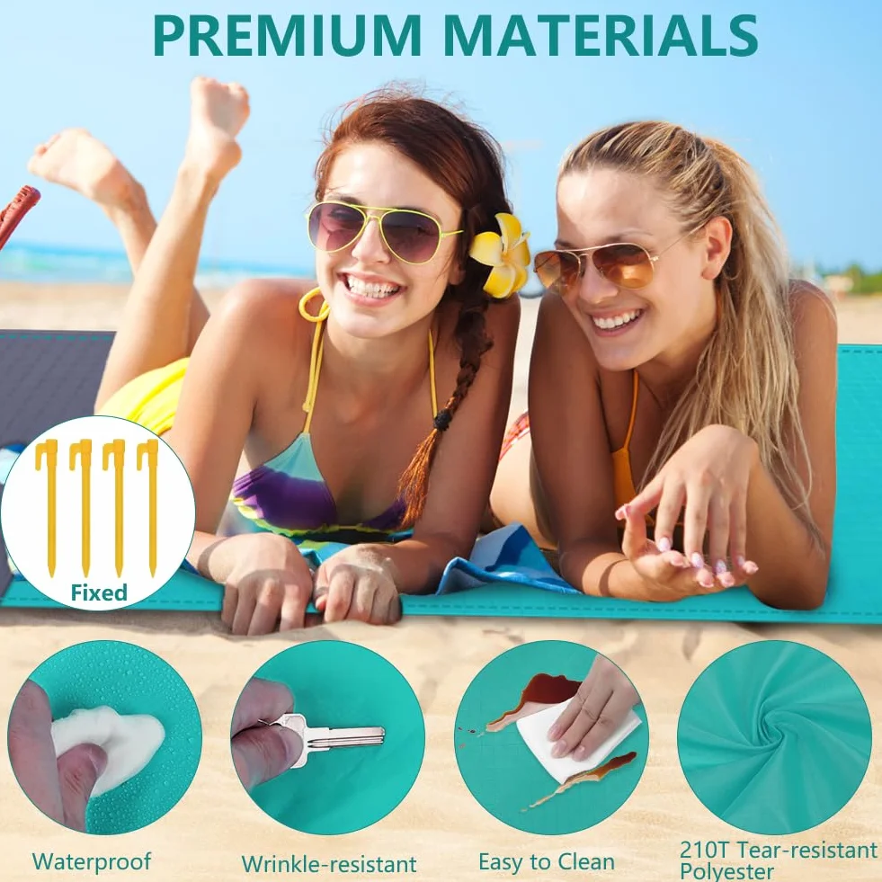 flintronic Koc plażowy odporny na piasek 210x200 cm wodoodporny duży dla 4-6 dorosłych