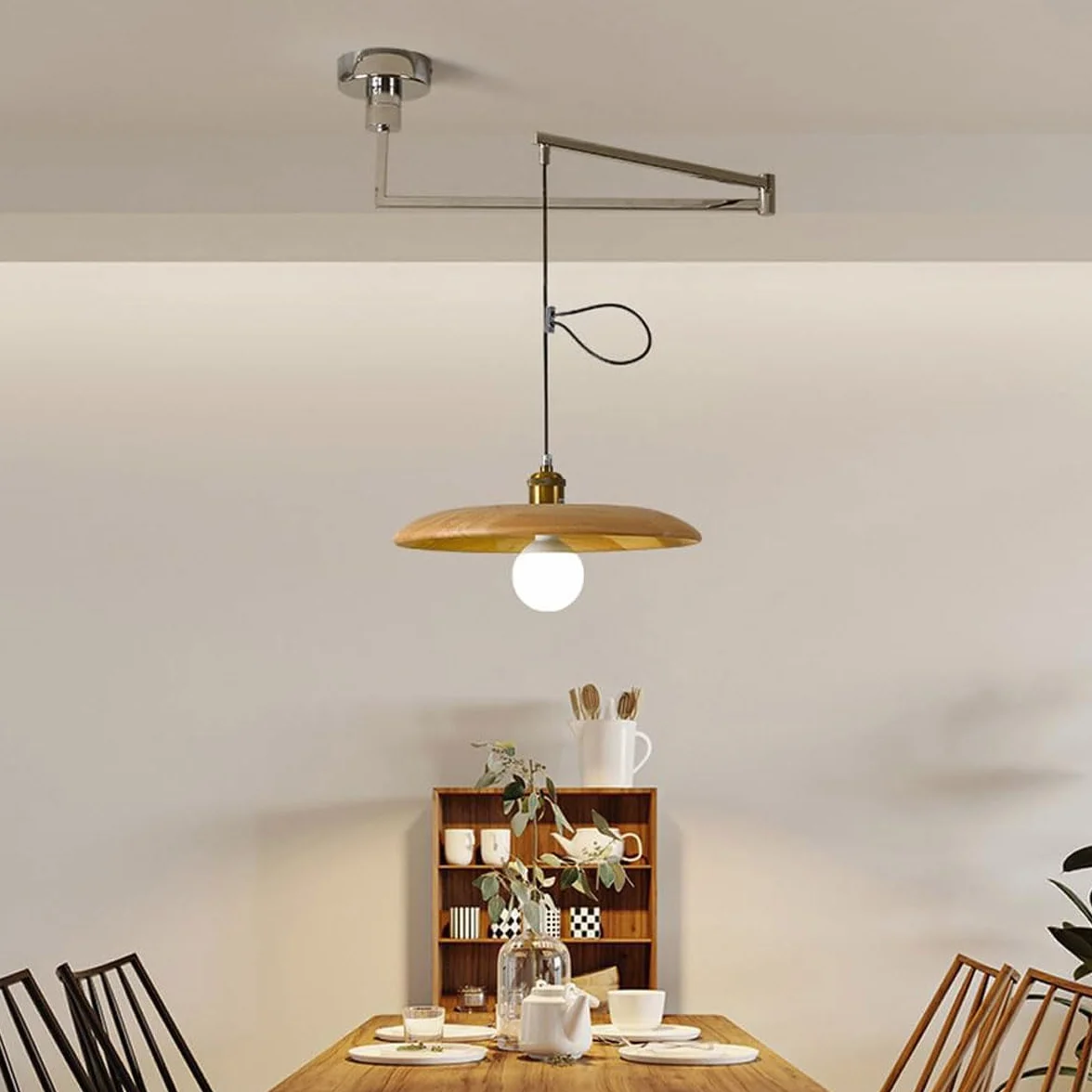 Nowoczesna regulowana drewniana lampa wisząca z połowy wieku - vintage przemysłowa lampa sufitowa z ramieniem obrotowym do jadalni kuchni wyspa restauracji żyrandol oświetlenie