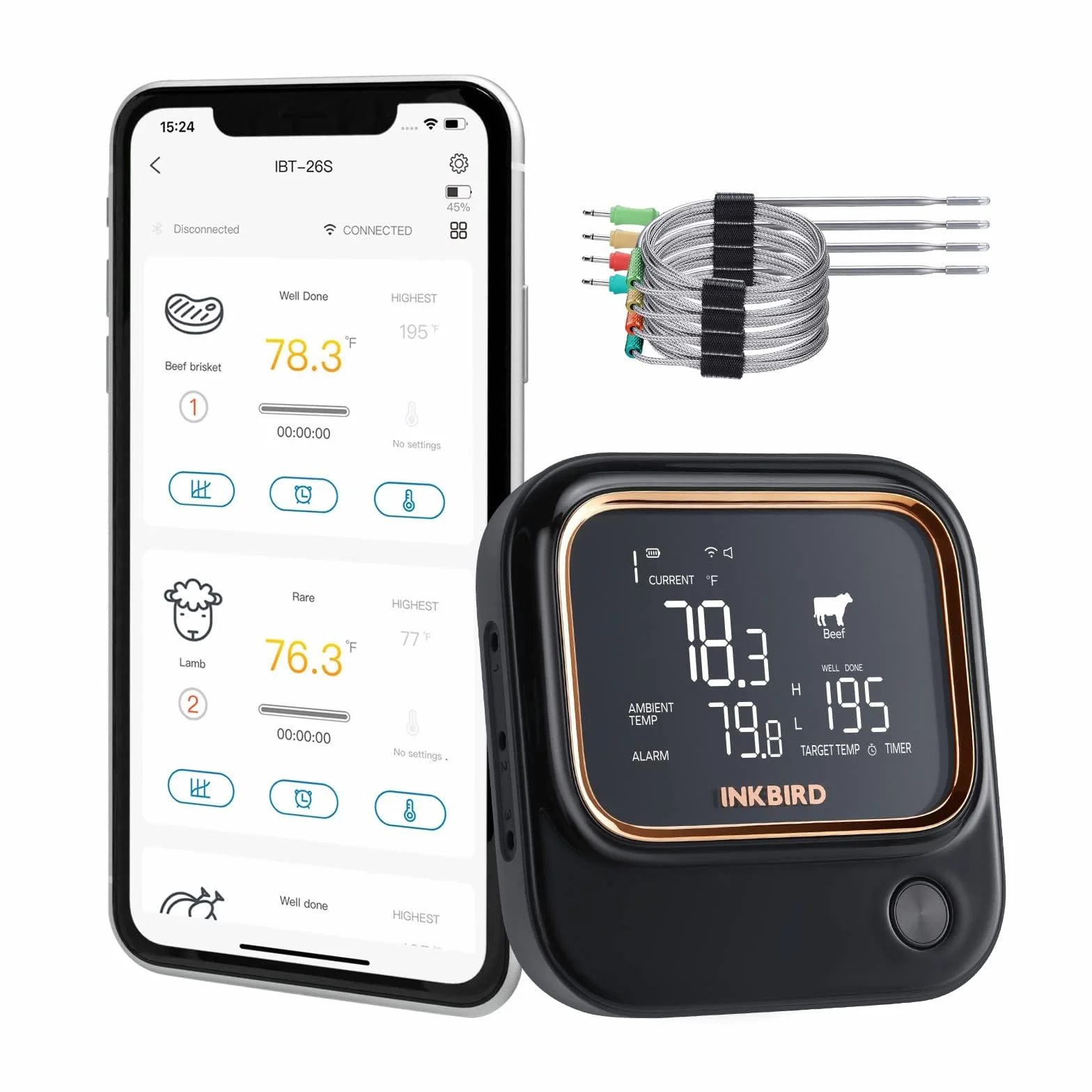 Inkbird IBT-26S termometr do mięsa Bluetooth 5.1 WiFi termometr z 4 czujnikami temperatury
