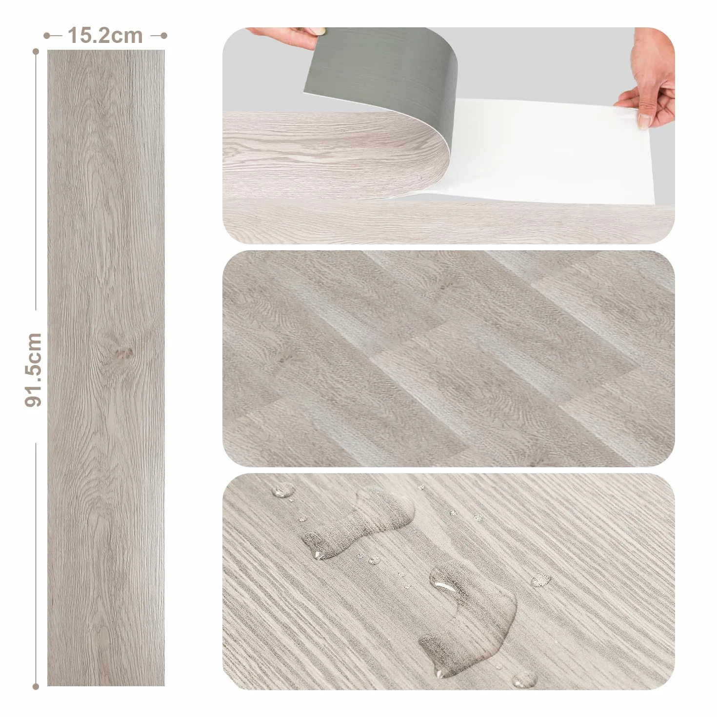 Fiqops Wykładzina podłogowa z PCW, 28 płytek, ok. 4 m², podłoga winylowa, wodoodporna, wodoodporna, samoprzylepna, winylowa, 91,5 x 15,2 cm, grubość 1,5 mm (biały dęb)