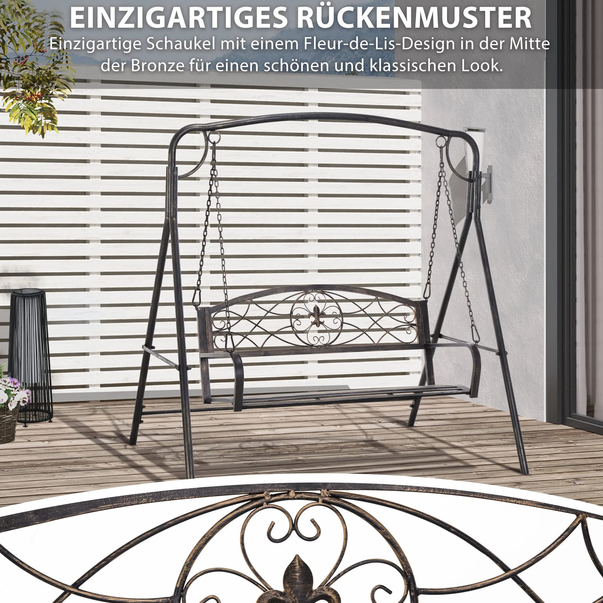 Outsunny Huśtawka ogrodowa dla 2 osób z daszkiem metalowa brązowa 167x123x175 cm