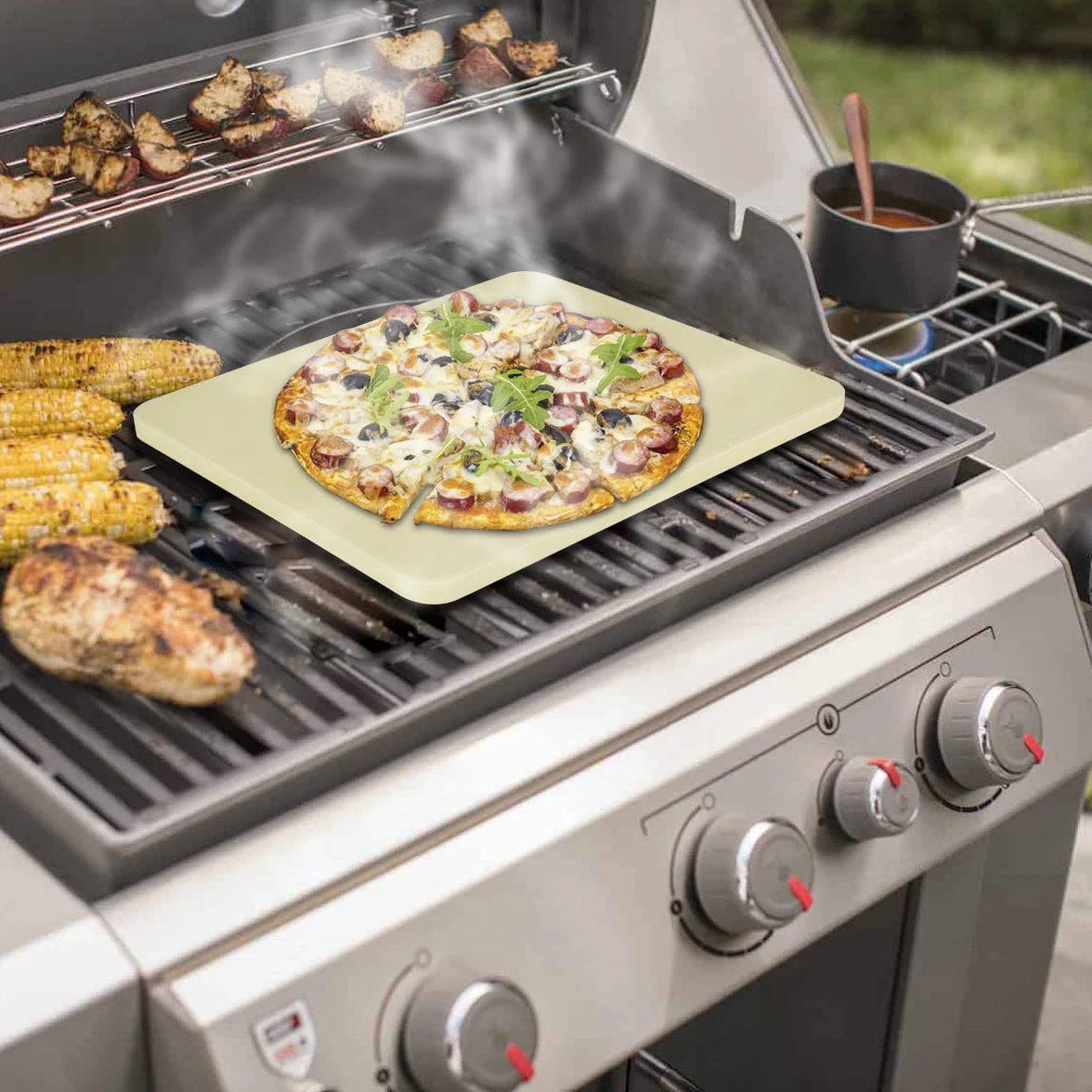 Onlyfire Kwadratowy kamień do pizzy do pieczenia, kordieryt do pieca do pizzy, grilla gazowego, grilla węglowego, kamado, pasuje do systemu grilla Weber Gourmet (38 x 30 cm)