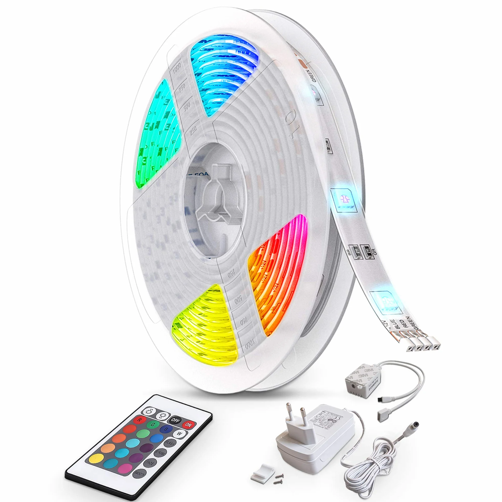 B.K.Licht taśma LED, łańcuch świetlny, listwa LED, taśma świetlna LED, biała, kolorowa, 10 m, wraz z pilotem zdalnego sterowania, zmiana koloru, samoprzylepna