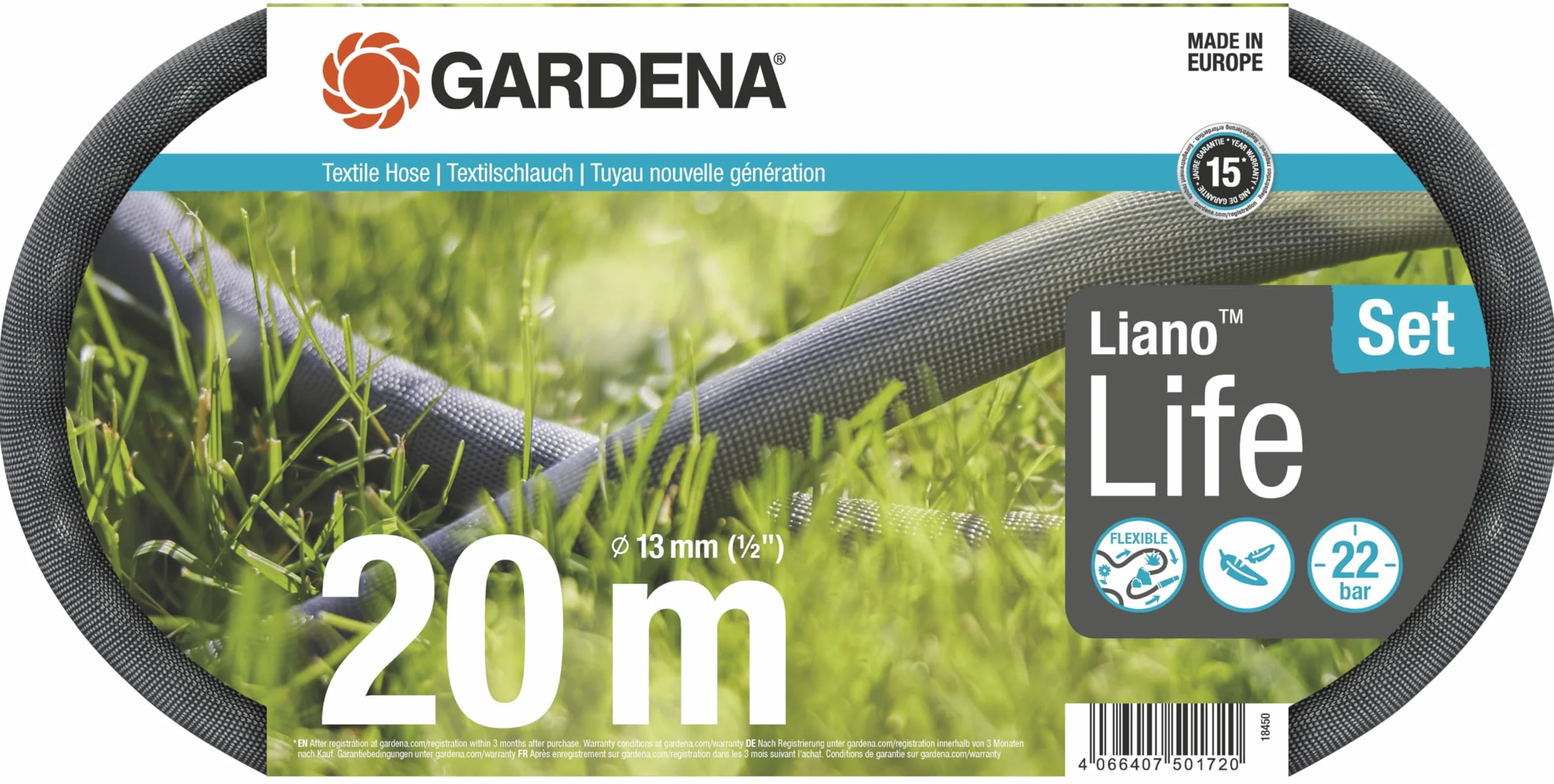 Gardena Liano Life wąż ogrodowy 1/2 cala 20 m elastyczny PVC odporny na czynniki atmosferyczne