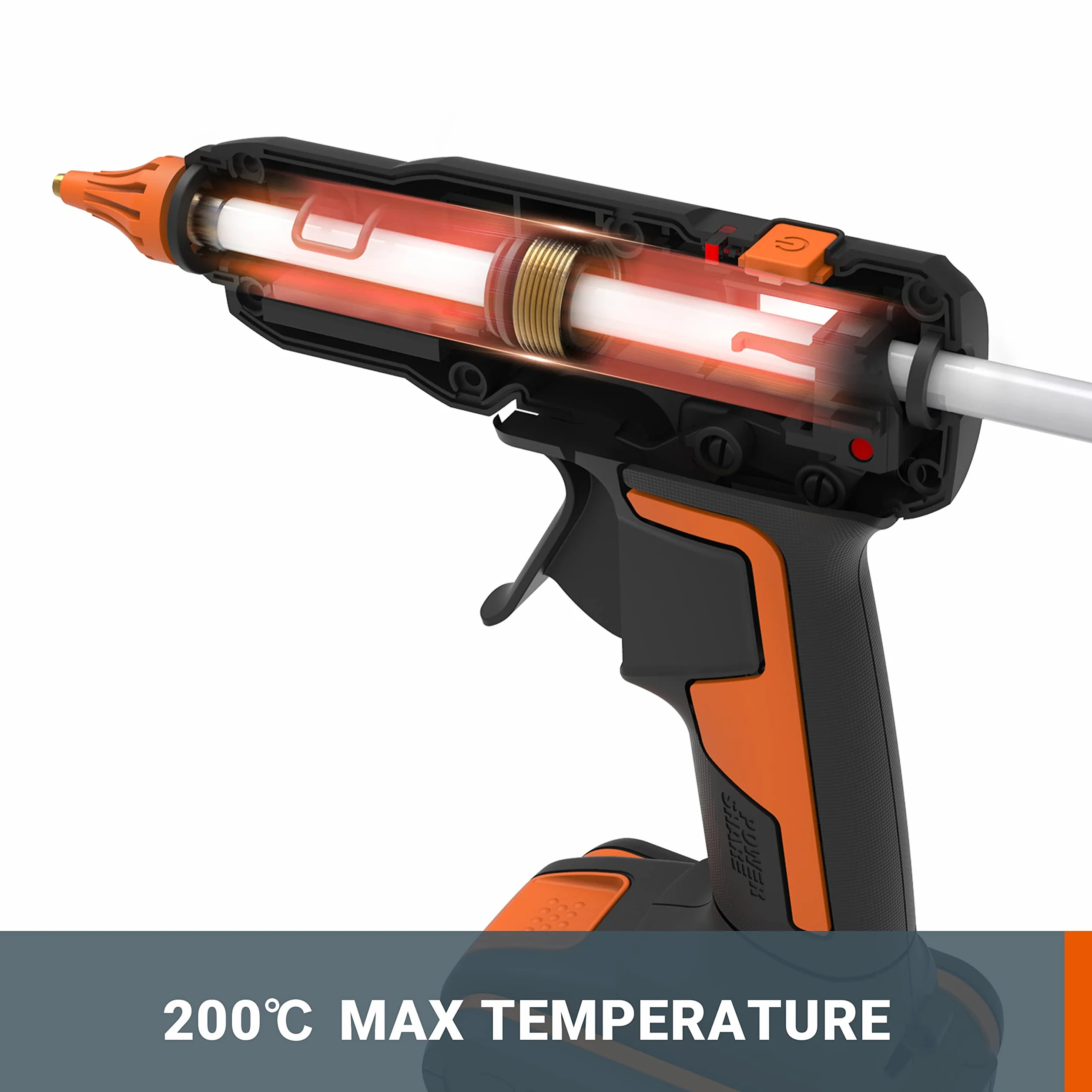 WORX 18V(20V MAX) Pistolet do Klejenia na Gorąco WX045.9, PowerShare, 60W, MAX 200 ℃, Anty-kapania, z 10*Klej, bateria i ładowarka Nie wchodzą