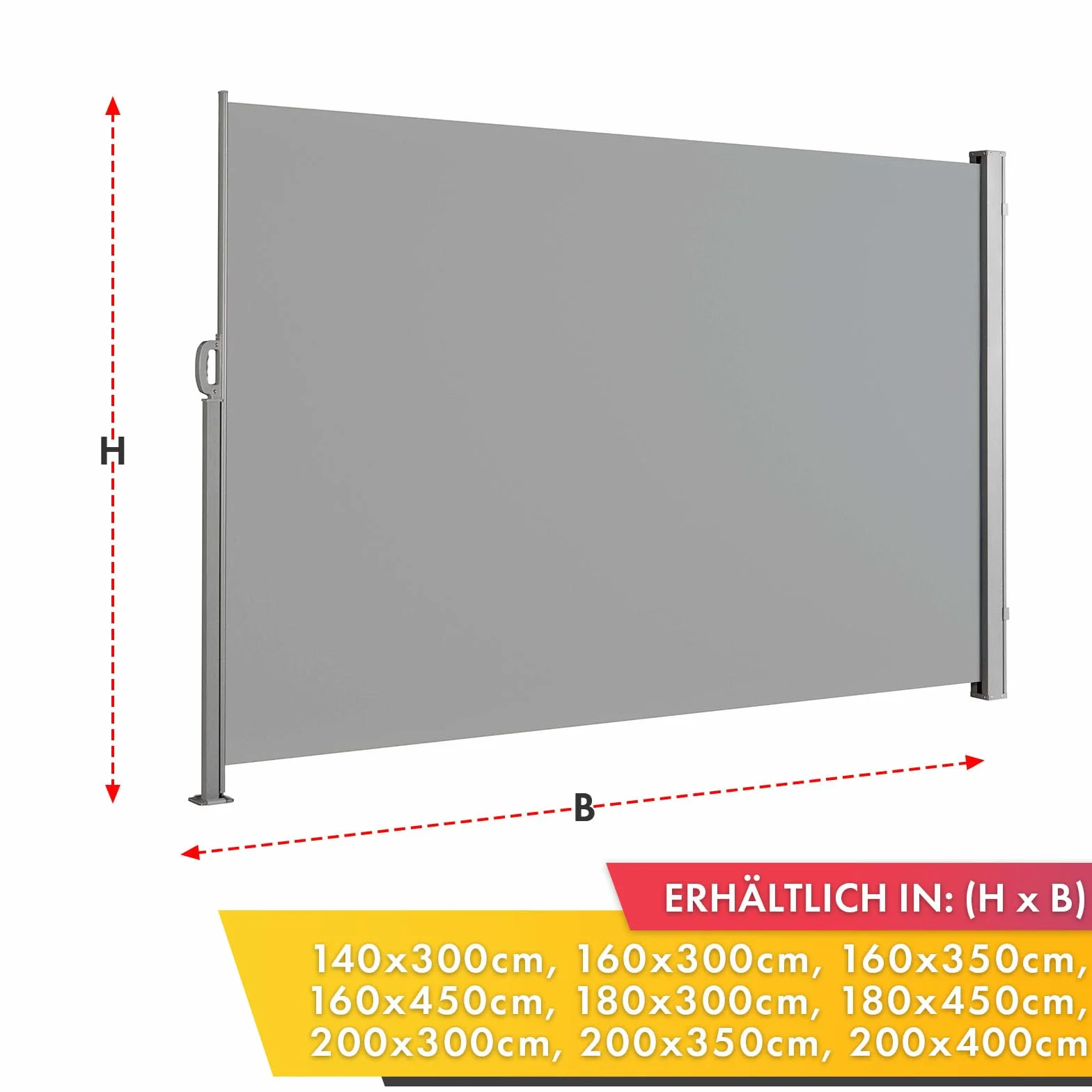 Floordirekt Markiza boczna z aluminium, 200 x 300 cm, jasnoszara – wysuwana ochrona przed wzrokiem i słońcem na balkon i taras, poliester 280 g/m² (PU), ochrona UV UPF50+, z uchwytem podłogowym