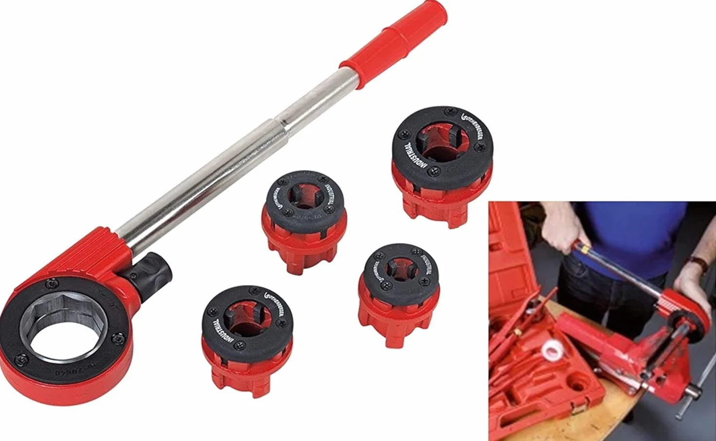 ROTHENBERGER Industrial Industrial Super Cut - 7-Częściowy Zestaw do Cięcia Gwintów - z 4 Głowicami Tnącymi 070669E, z 4 Głowicami Tnącymi