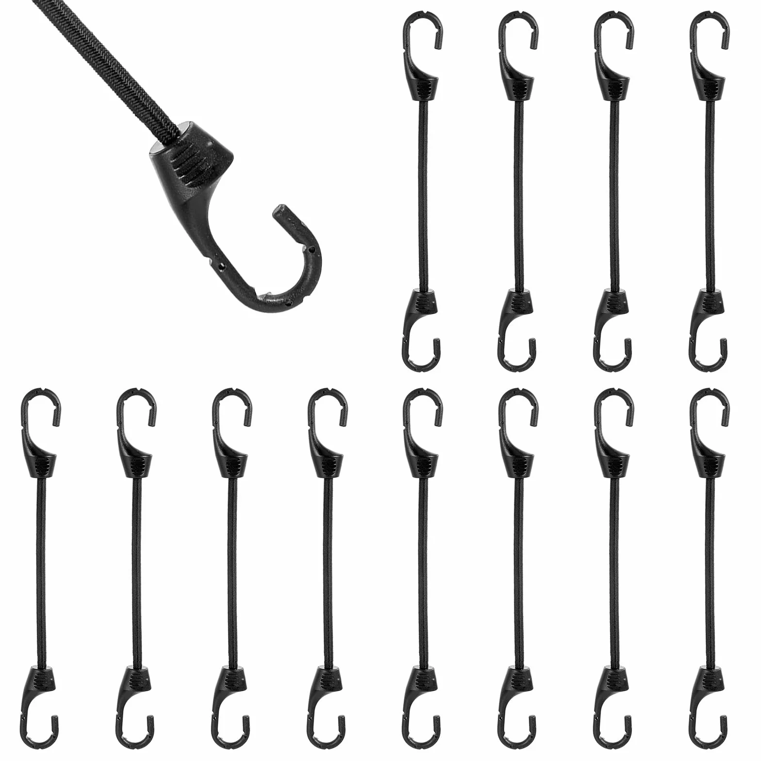 12 sztuk krótkich gumek napinających z haczykami, 19,5 cm, ekspander z haczykami, wytrzymały, wszechstronny gumowy pasek, elastyczny sznurek bungee z metalowymi hakami do zabezpieczenia ładunku