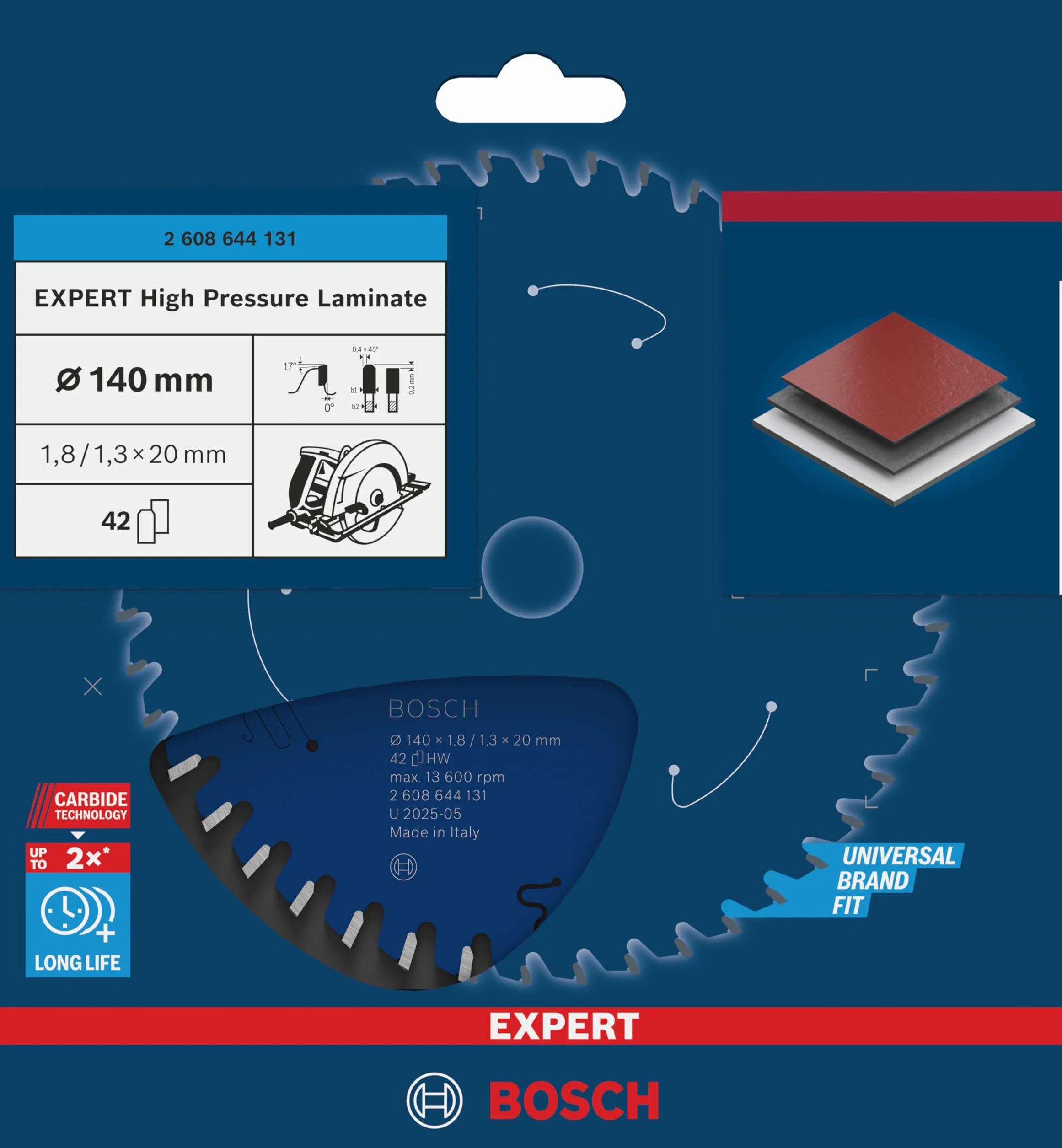 Bosch Professional Brzeszczot do piły tarczowej Expert for High Pressure Laminate (140 x 20 x 1,8 mm, 42 zęby, akcesoria do piły tarczowej)
