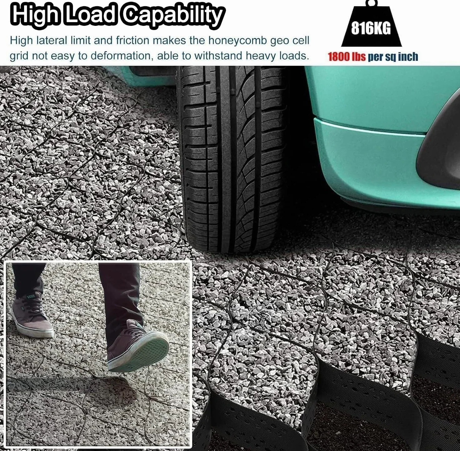 5-centymetrowe kratki do kontroli błota, klasy komercyjnej, do podwórka, konia, padoku, stodoły, podjazdu i parkingu, stabilizator gruntu do cięcia (1 m x 5 m)