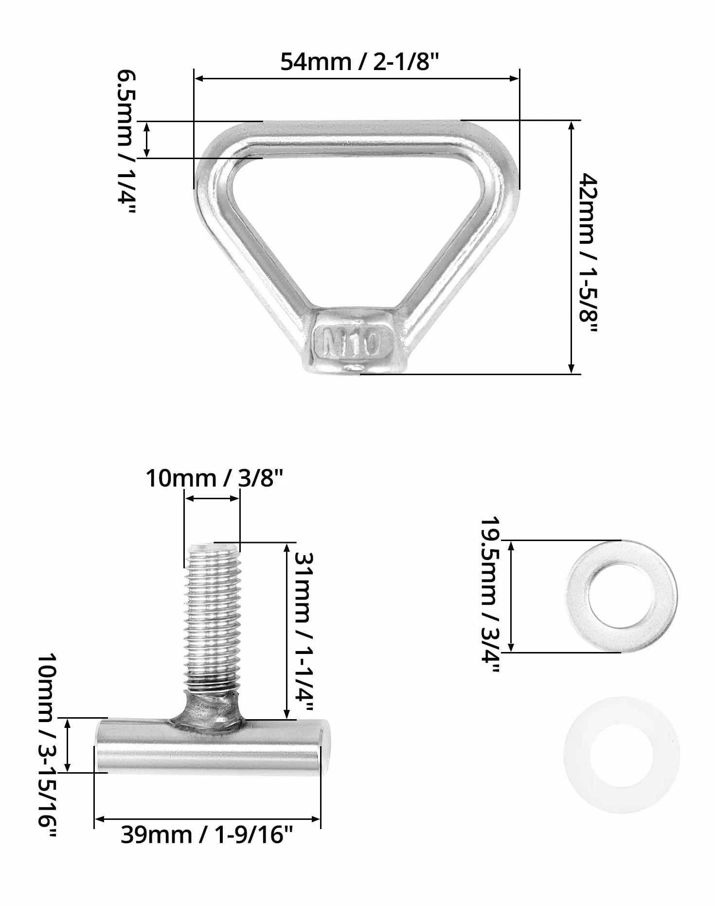 QWORK® 4szt. Ucha mocujące M10 do mocowania ładunku, nakrętki trójkątne ze stali nierdzewnej 304 ze śrubami do VW T5 T6, nośność 100 kg