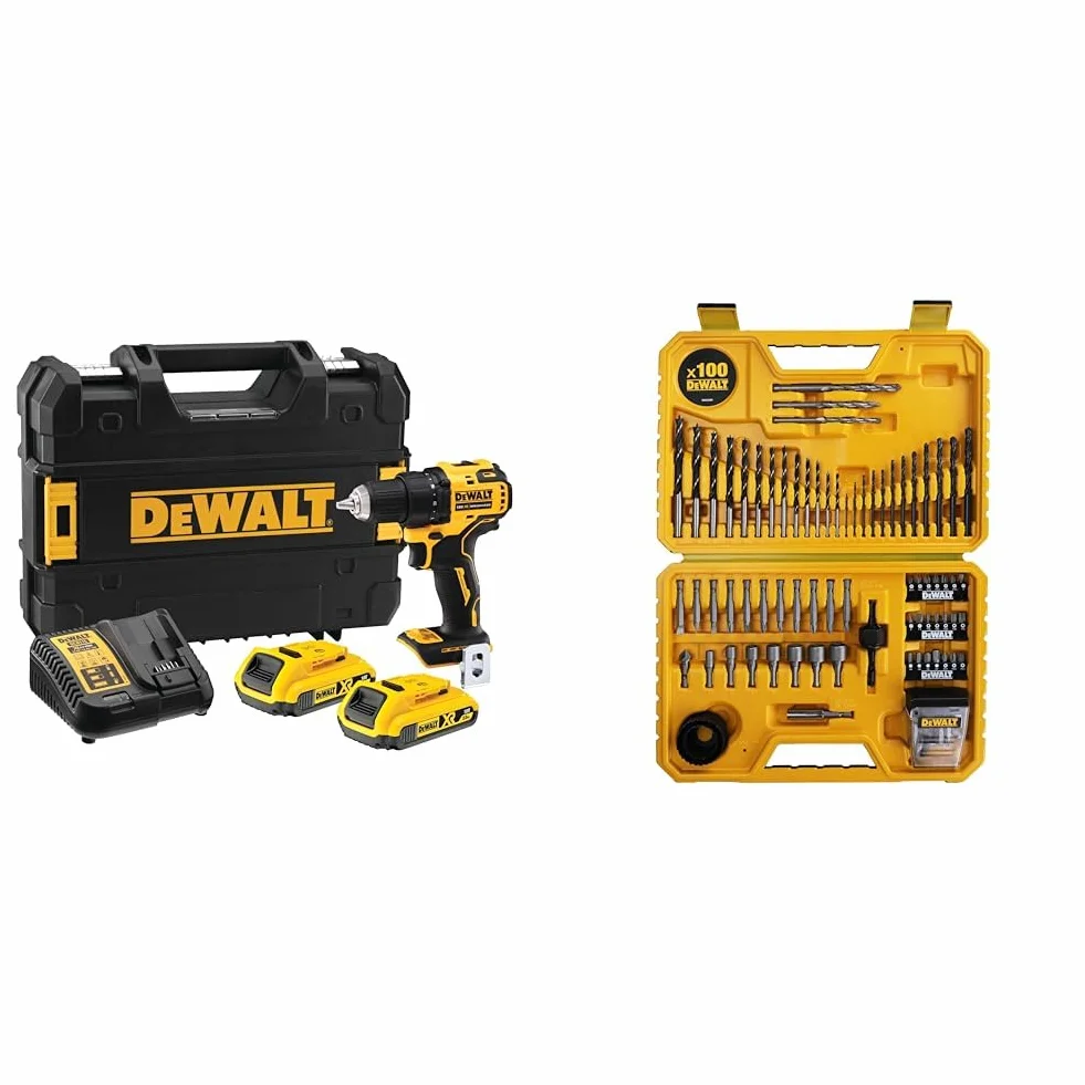 Dewalt DCD708D2T-QW Wkrętarka, 18 V & DEWALT, Zestaw 100 wierteł, bitów, nasadek, DT71563-QZ