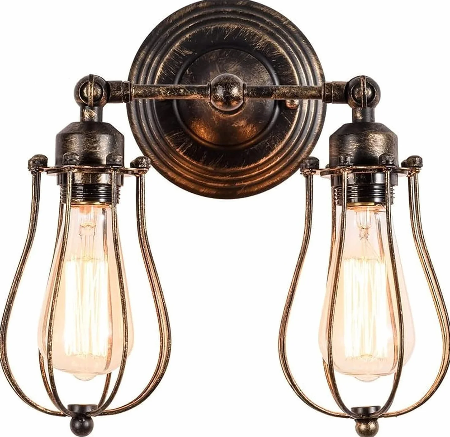 Lampa ścienna LED, 2 lampy ścienne retro, lampa sufitowa, regulowana oprawa, rustykalne kinkiety z drutu metalowego, kinkiet żelazny do wnętrz i h