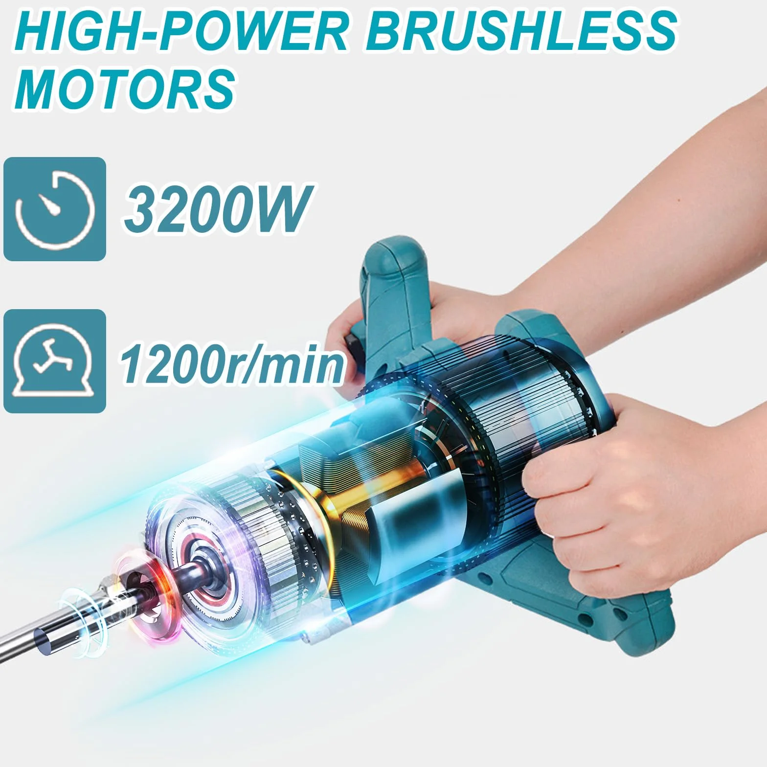 Akumulatorowy mieszacz do zaprawy malarskiej, kompatybilny z baterią Makita 18 V, elektryczny mieszacz zaprawy z 6 prędkościami, 3200 W, maks. 1200 obr./min, mieszacz zaprawy do cementu, betonu i