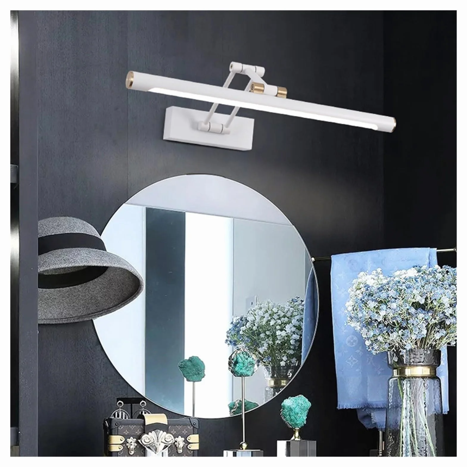 Światła obrazu Światło lustrzane LED Kinkiet Nowoczesna Łazienka Kinkiet 43cm 58cm AC85-265V Oświetlenie wewnętrzne Sypialnia Kinkiety Ścienne Oprawy oświetleniowe (Color : Warm, Size : White 43cm