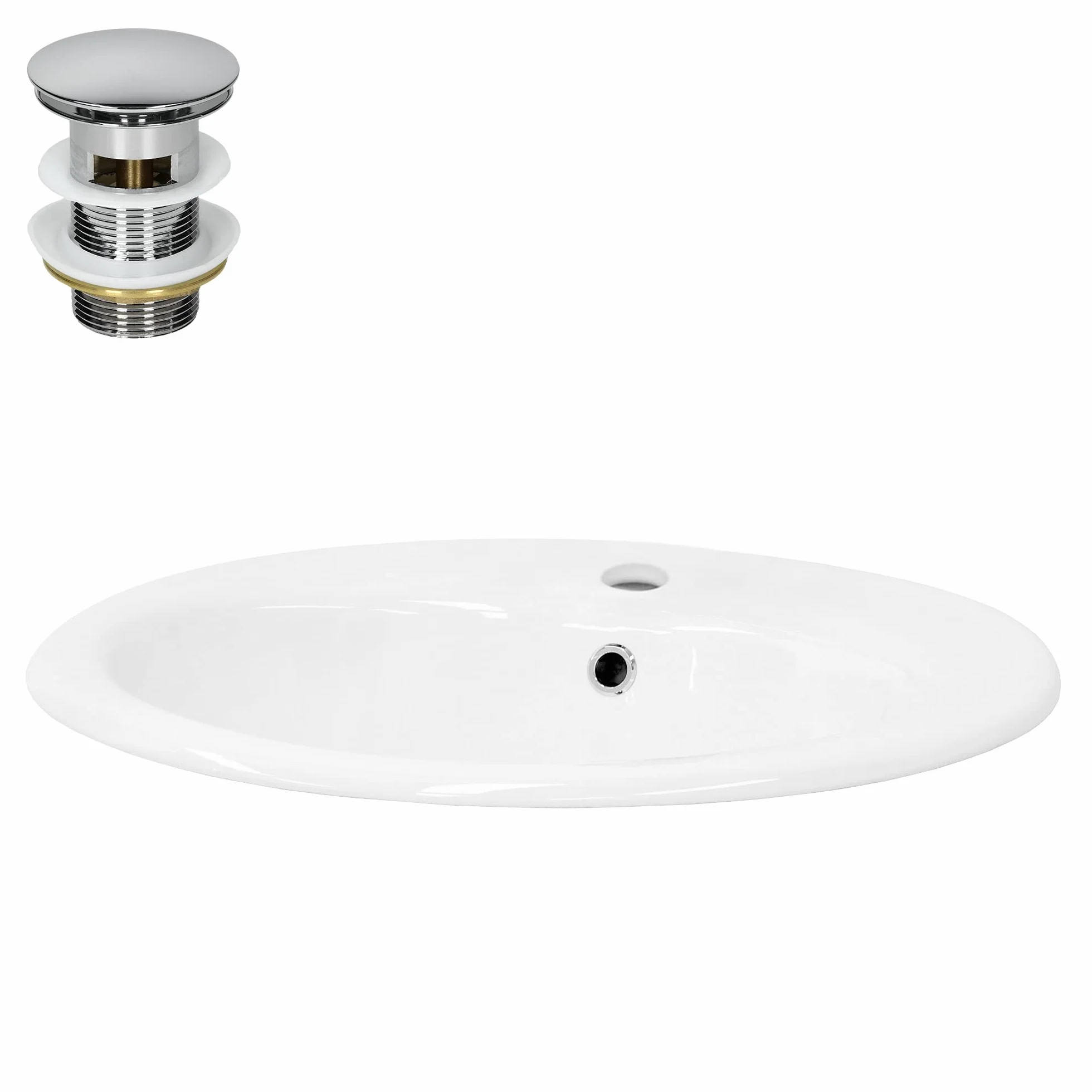 ML-Design Umywalka ceramiczna biała błyszcząca 57x19,5x48,5cm Owalna wraz z zestawem odpływowym Umywalka do zabudowy z przelewem Umywalka nablatowa Umywalka do zabudowy Umywalka.