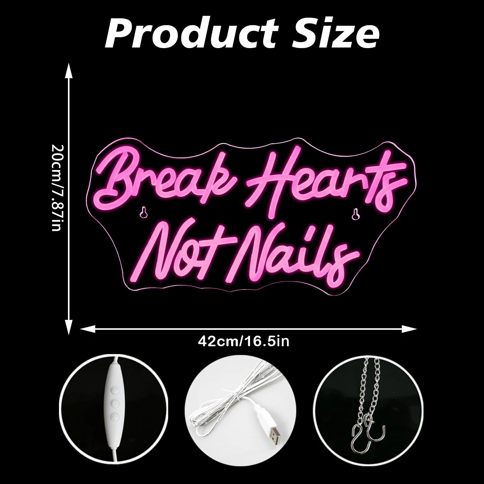 Neonowy znak "Break Heart Not Nails" do dekoracji ścian, neonowy jasnoróżowy neon LED do sypialni, paznokci, salonu, salonu piękności, sklepu, dekoracja, prezent