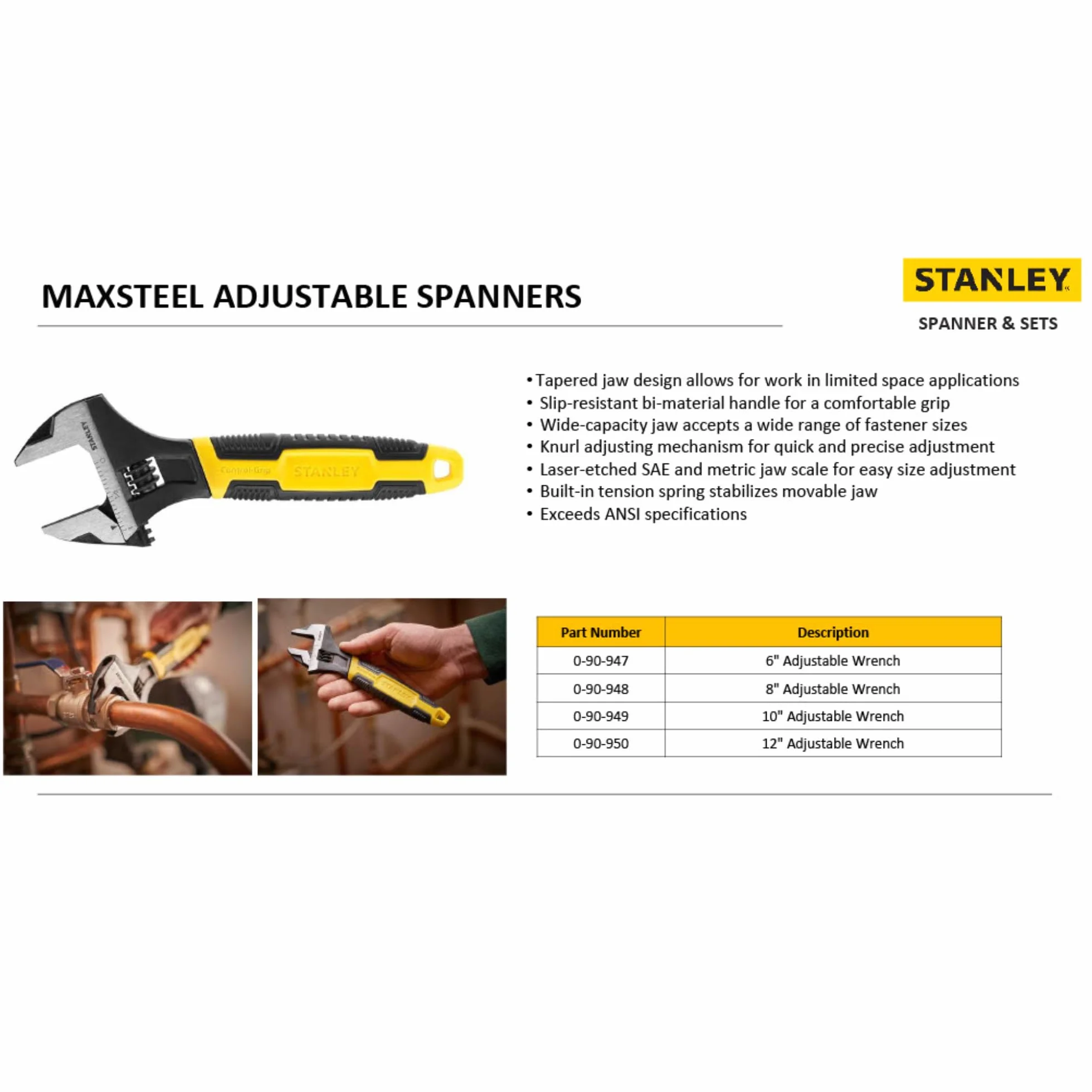 Stanley, Klucz nastawny MaxSteel 200 mm, francuz, 0-90-948