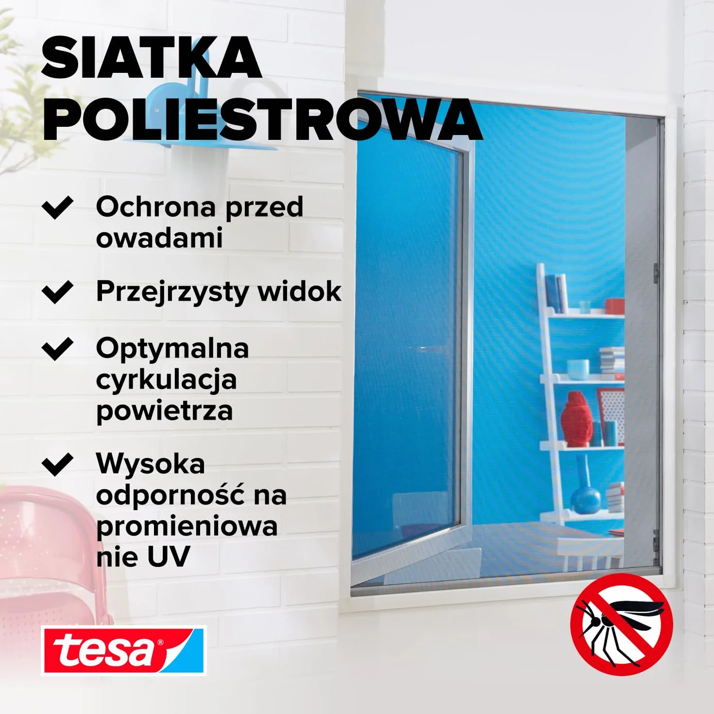 tesa Insect Stop COMFORT Moskitiera do okien o głębokości do podłogi, samoprzylepna, moskitiera bez wiercenia, antracytowa (przezroczysta), 2 x 120 cm x 240 cm, 1,2 m: 2,4 m
