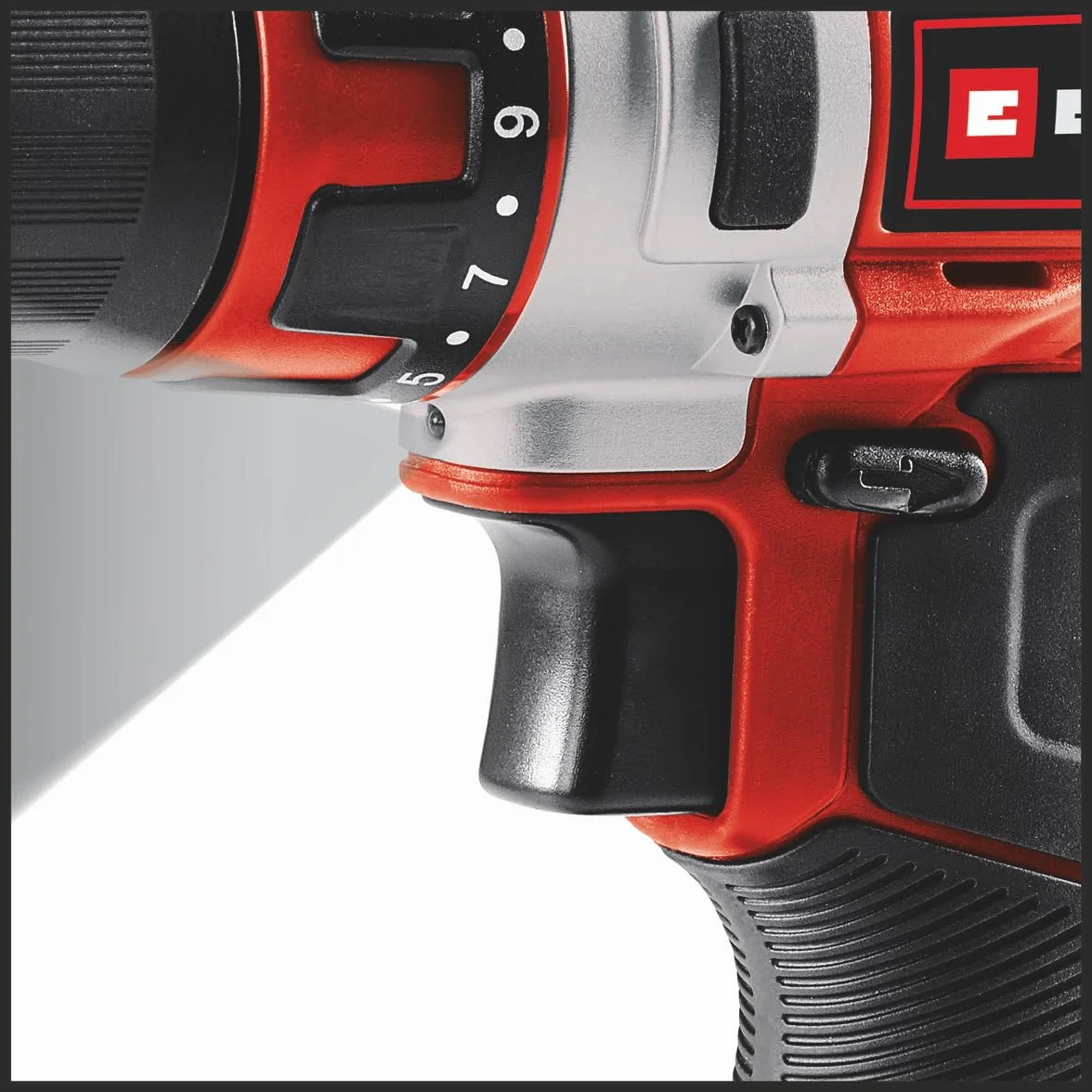 Einhell TE-CD 12/1 Li wiertarka akumulatorowa 1 x 2,0 Ah (30 Nm, 2-biegowa, elektroniczna regulacja prędkości, światło LED, wytrzymała metalowa przekładnia, ergonomiczna konstrukcja + miękki uchwyt, w