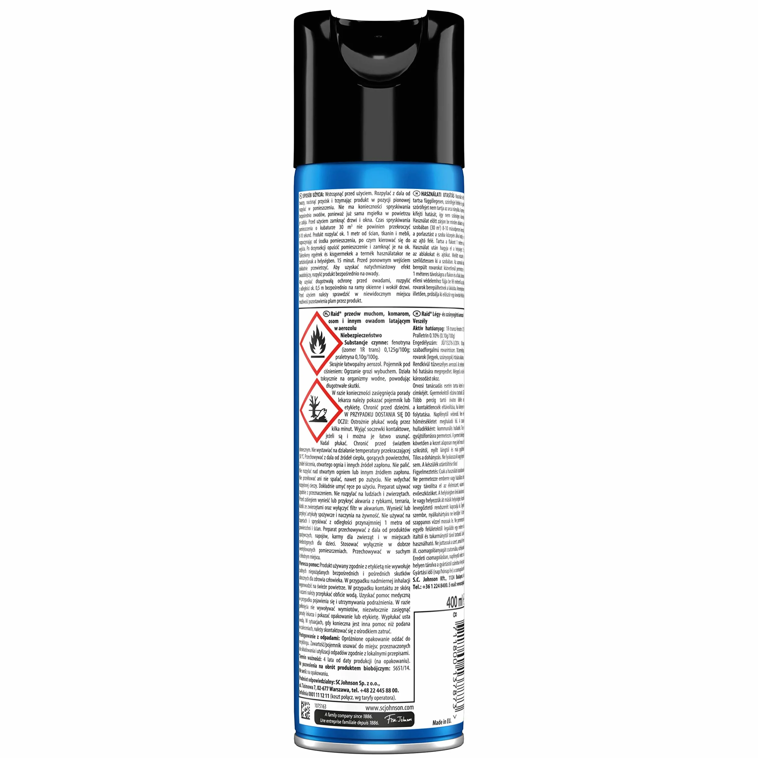 Raid Aerozol Przeciw Muchom, Komarom, Osom i Innym Owadom Latającym, Natychmiastowe Działanie, 400 ml