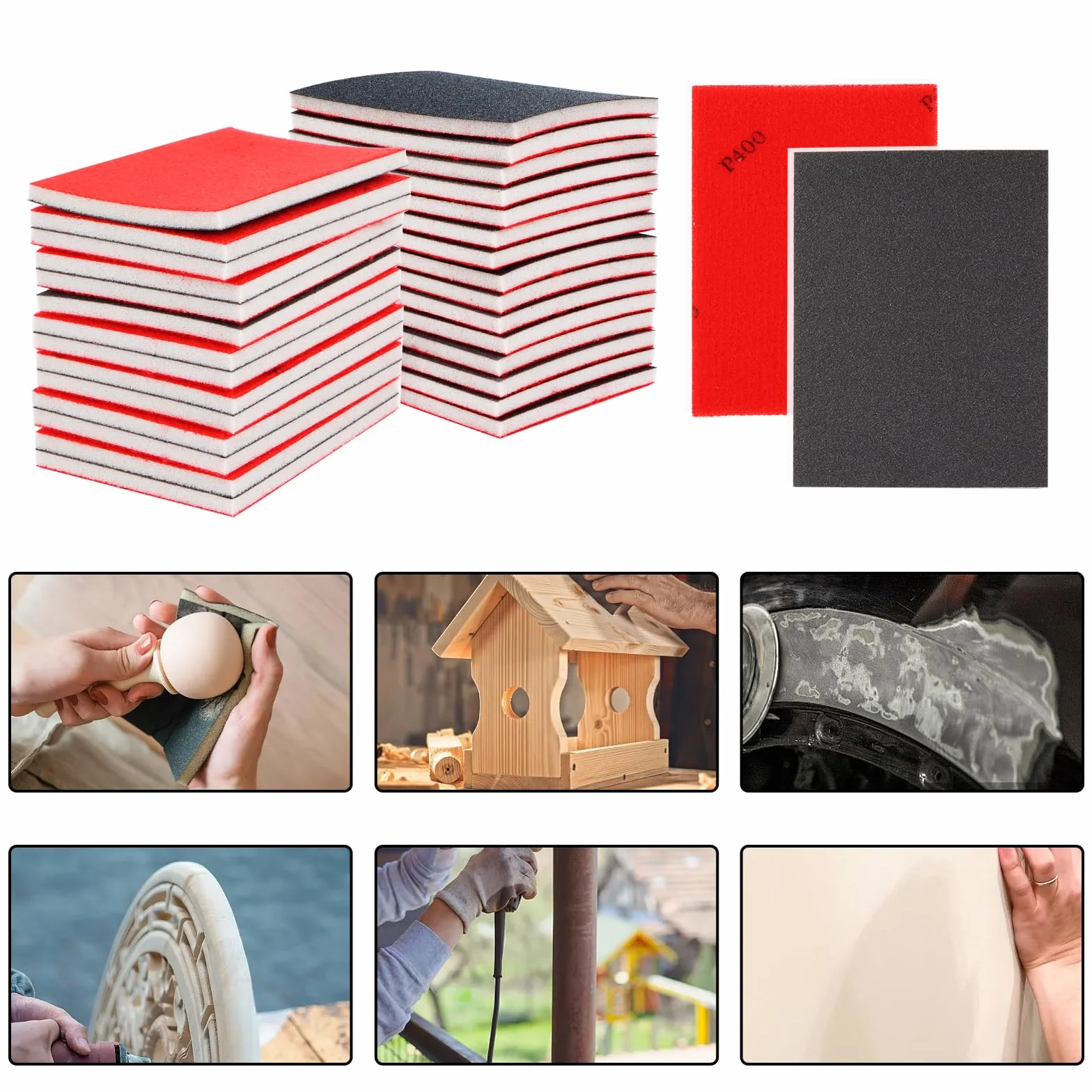 30 sztuk gąbek szlifierskich, ziarnistość 400/600/800, bloki do ręcznego szlifowania, papier ścierny, nadają się do prania, wielokrotnego użytku, do szlifowania, polerowania, metalu, drewna, stali