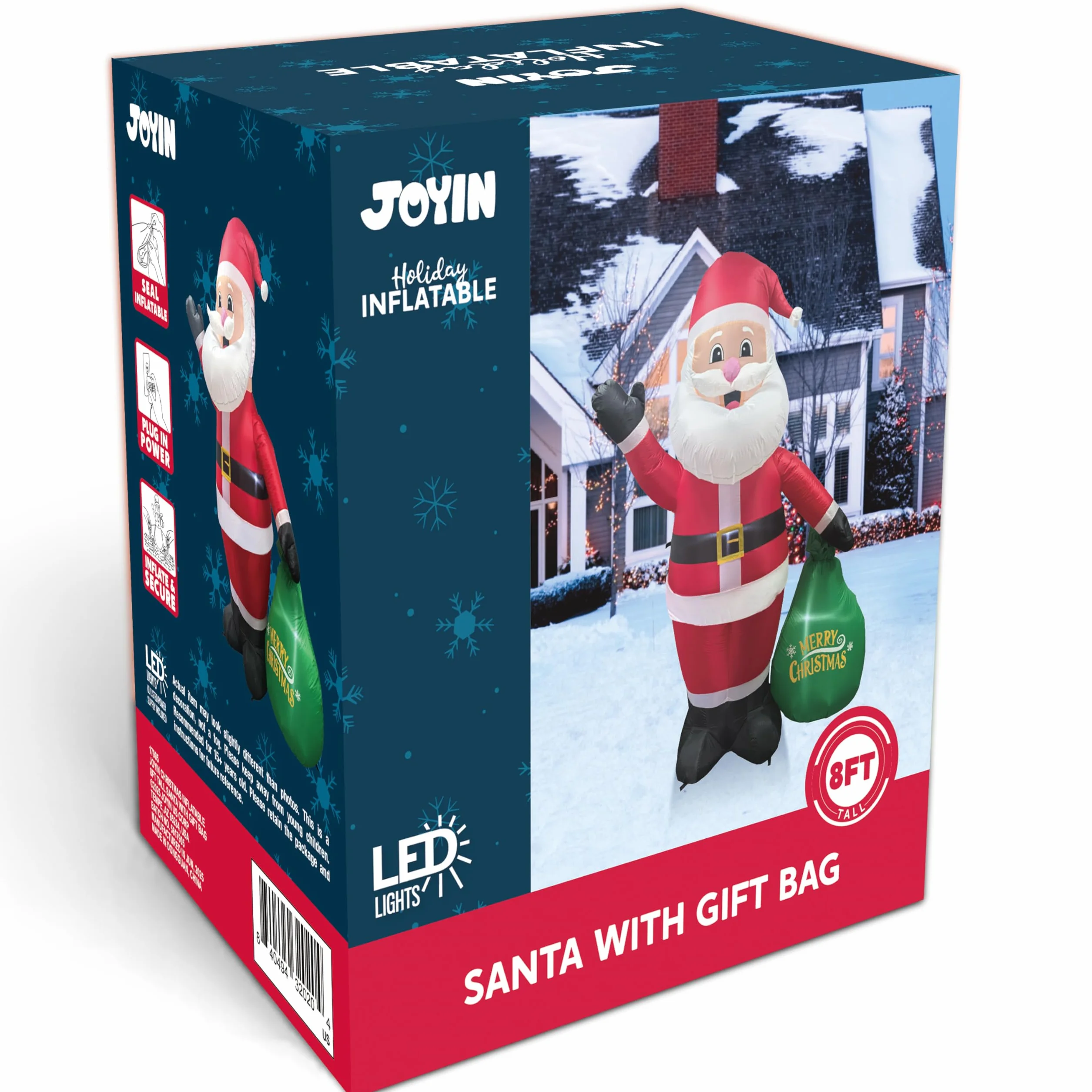 JOYIN 8-stopowa nadmuchiwana dekoracja świąteczna z Mikołajem LED do ogrodu