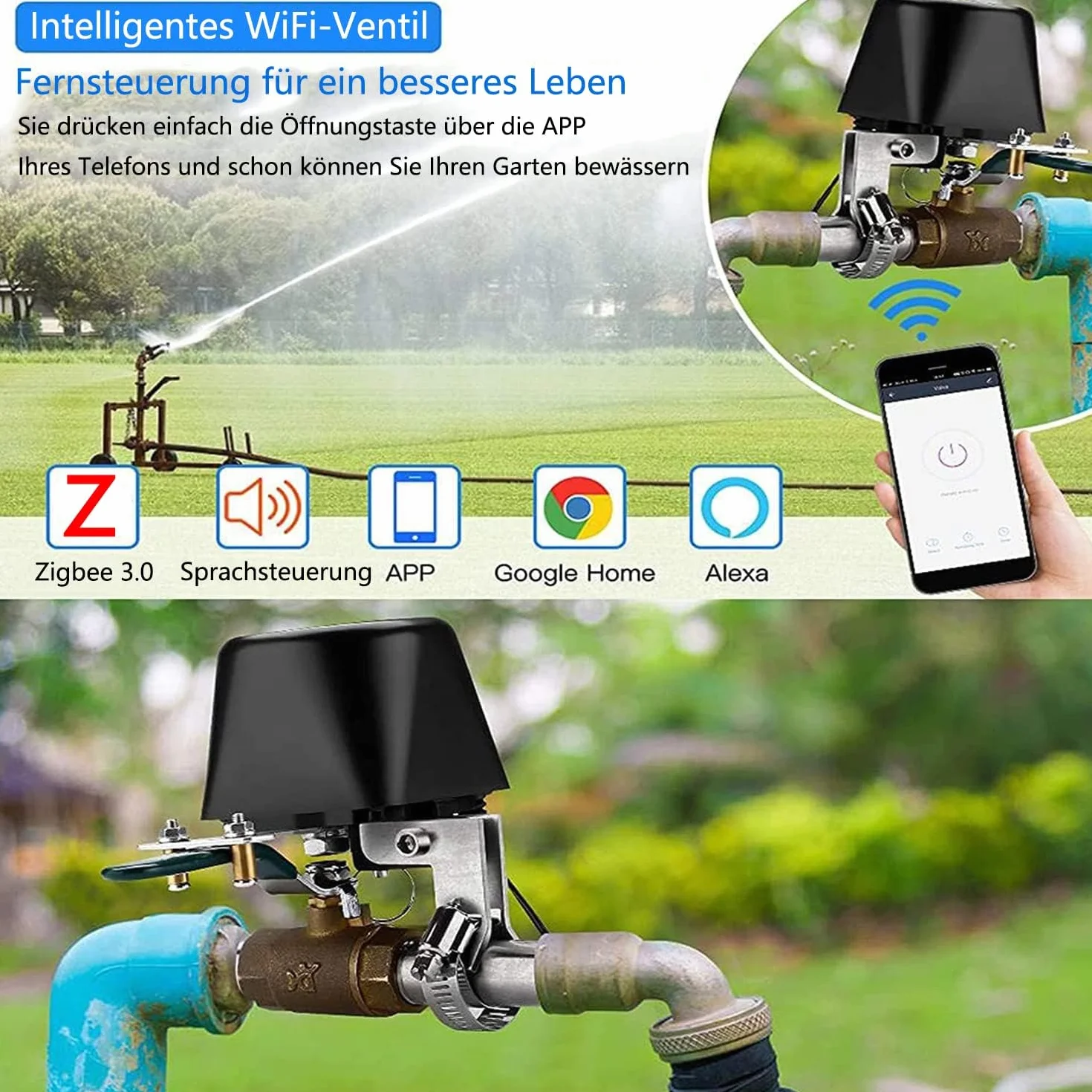 Jinvoo Zigbee inteligentny zawór wodny, automatyczny timer nawadniania, kompatybilny z Alexa i Google