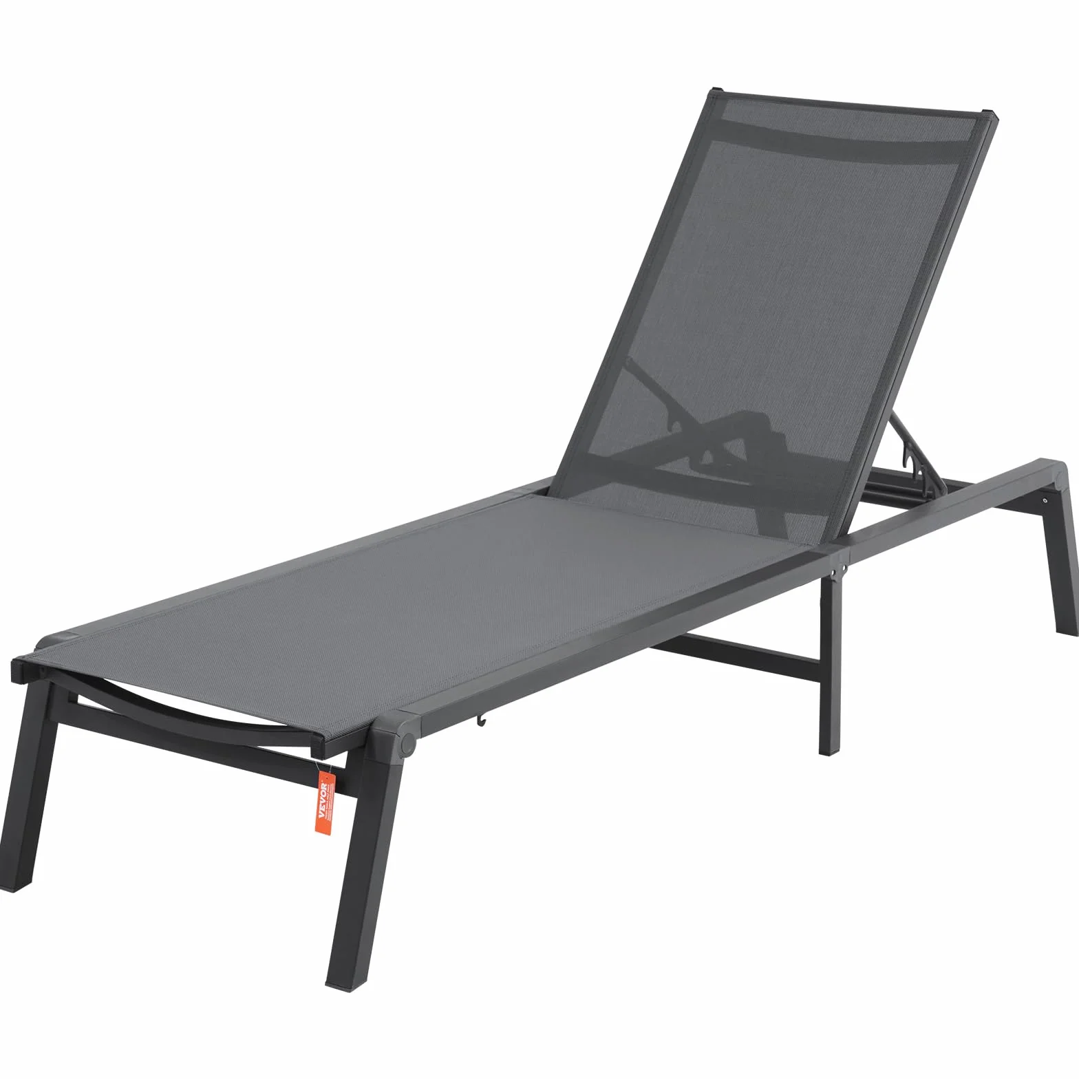 VEVOR Aluminiowe leżaki zewnętrzne, składane krzesła ogrodowe z 5 regulowanymi pozycjami, leżakami do basenu lub płaskiego opalania, na patio, plażę, basen, szare krzesła
