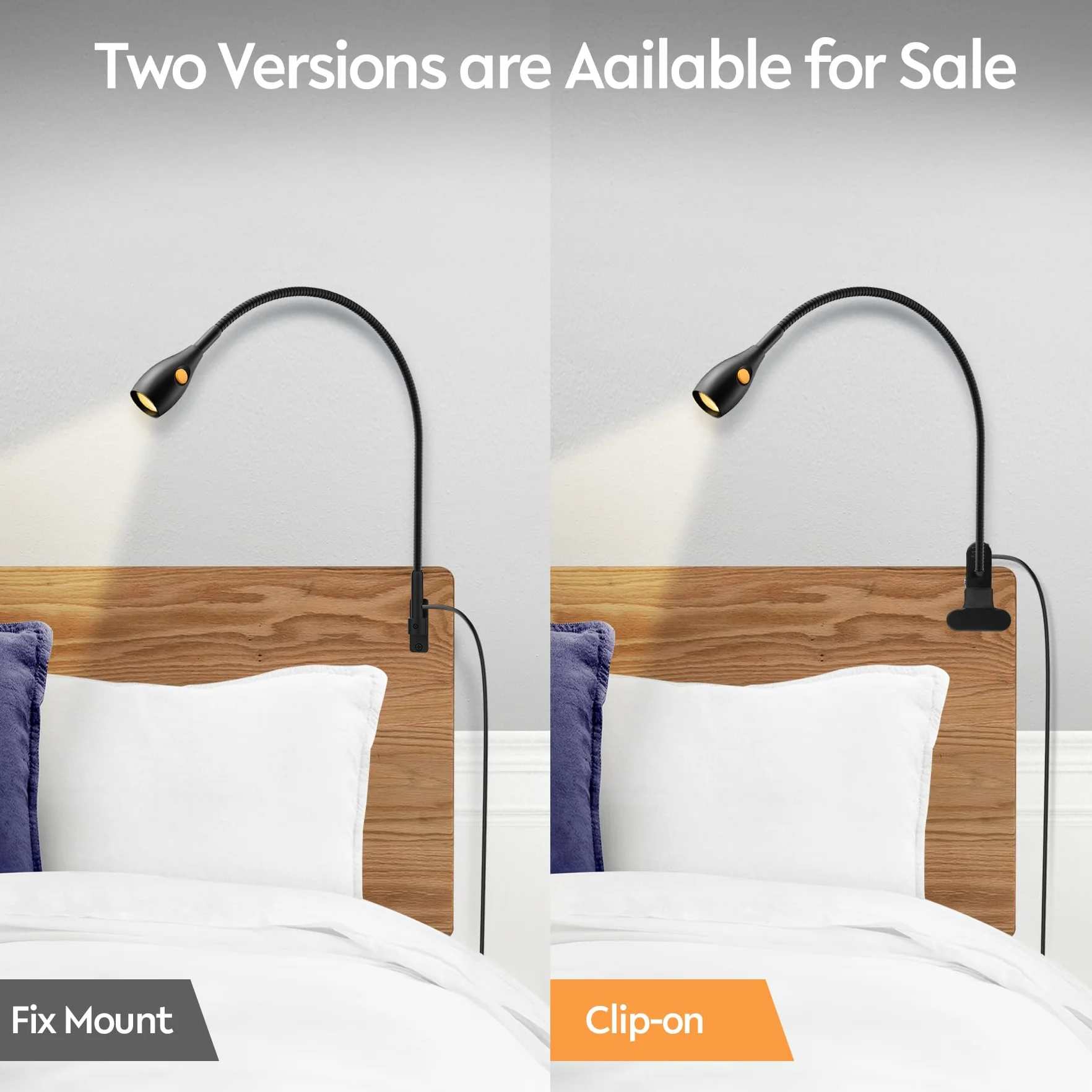 acegoo Minimalistyczna lampka do czytania do lampy z klipsem, zagłówek łóżka, ściemniana lampa książkowa, 3000 K/bursztynowe światło z adapterem USB-C, elastyczna gęsia szyja i poręczny przełącznik