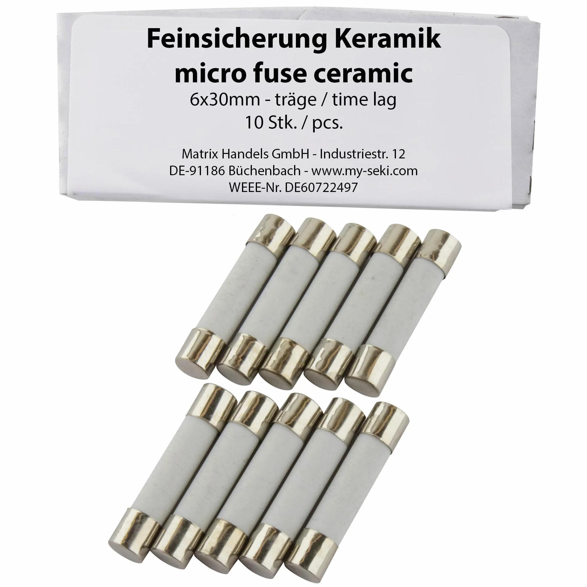 SeKi 10 sztuk bezpiecznik ceramiczny 12 A, 6 x 30 mm, nośny; bezpiecznik szklany 250 V