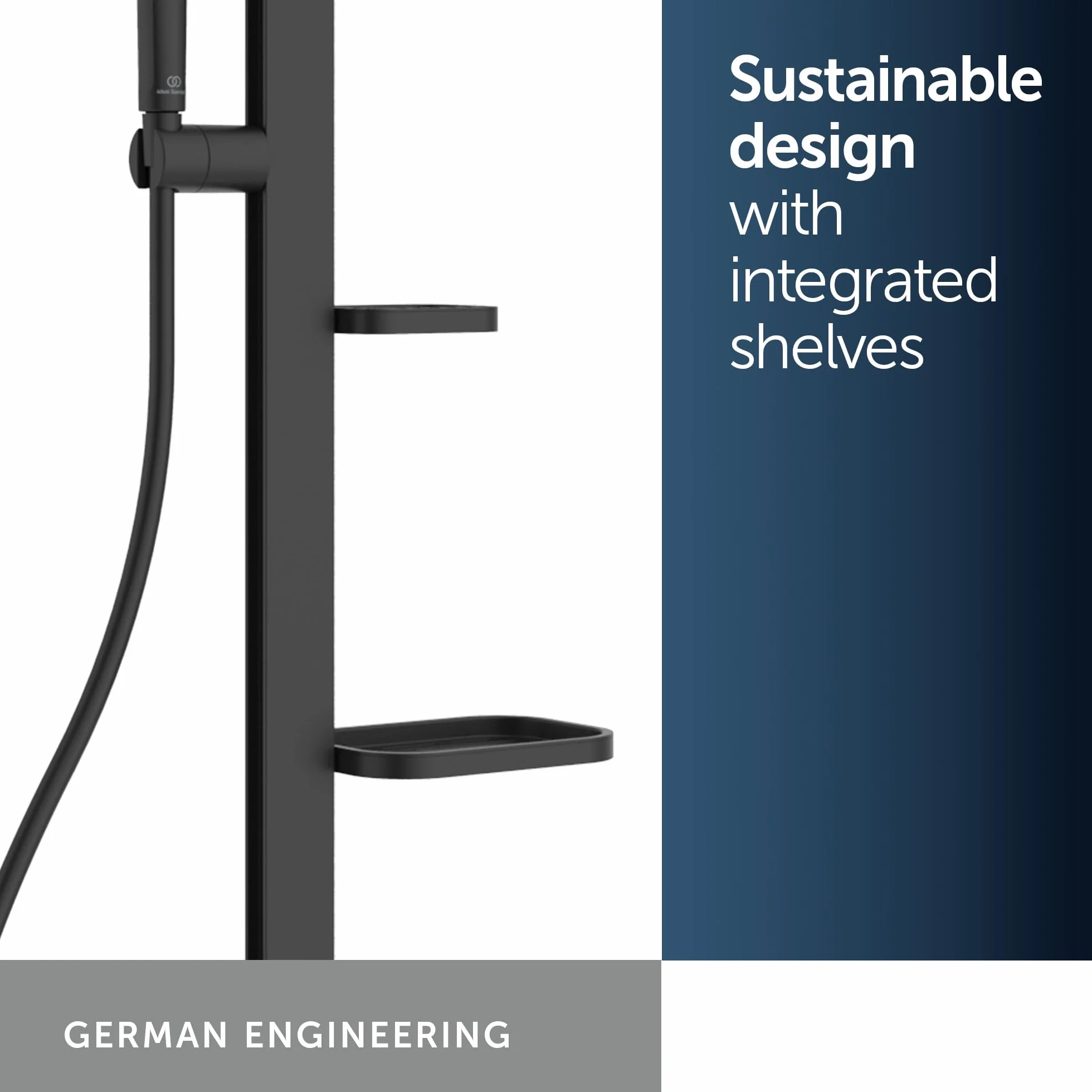 Ideal Standard - Alu+, aluminiowa termostatyczna kolumna prysznicowa, zewnętrzna bateria termostatyczna z podwójnym wylotem, czarny jedwab