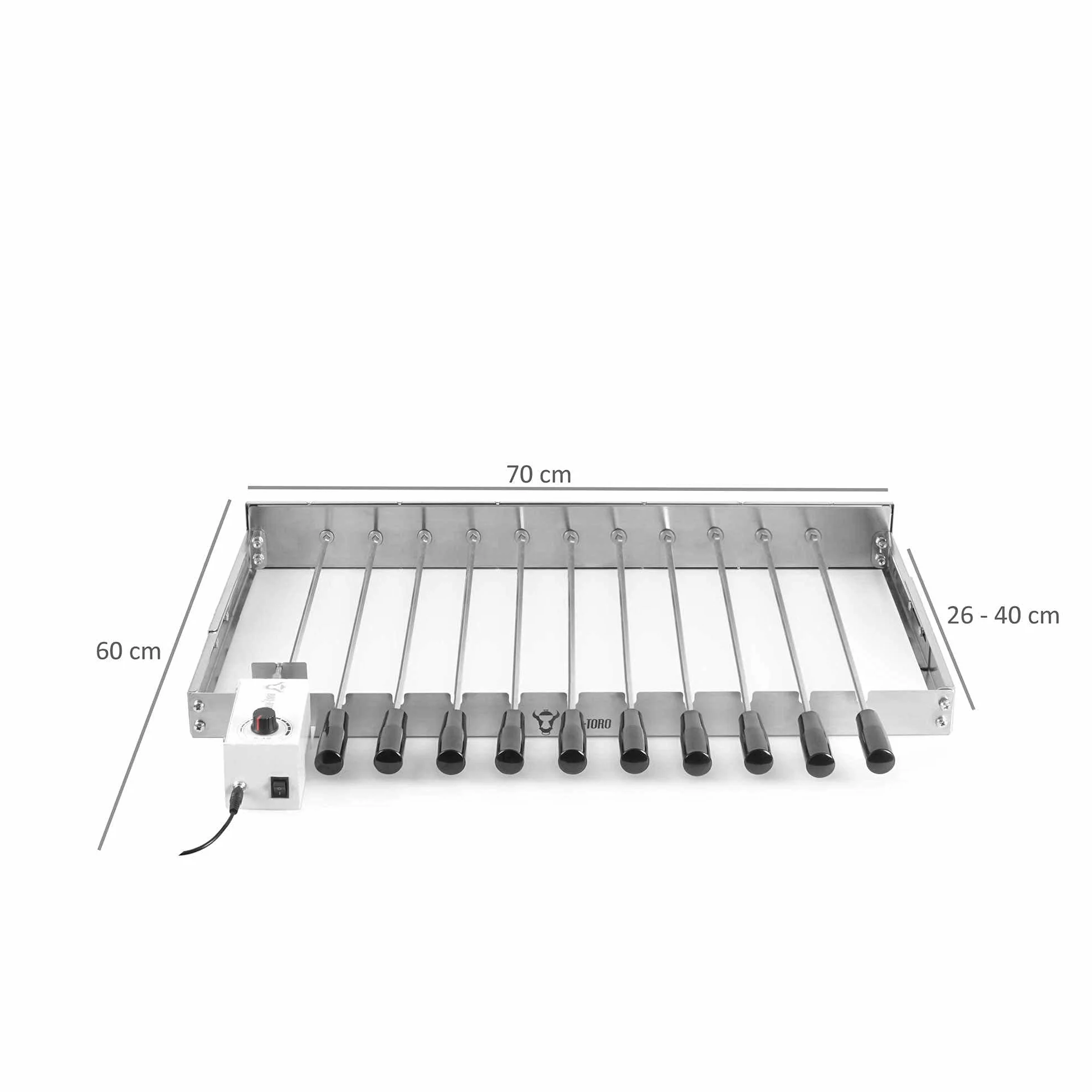 BBQ-Toro zestaw do szaszłyków stal nierdzewna 11 szpikulców silnik regulowany 70x26-40 cm USB