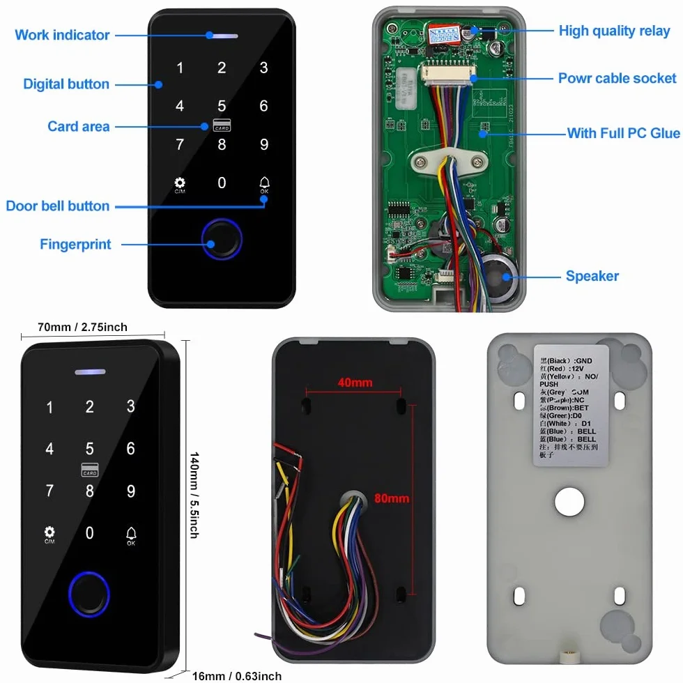 YiToo Biometryczna klawiatura kontroli dostępu do odcisków palców aplikacja Tuya inteligentny otwieracz do drzwi NFC wodoodporna klawiatura RFID 13,56 MHz z wyjściem/wejściem Wiegand 26 bitów
