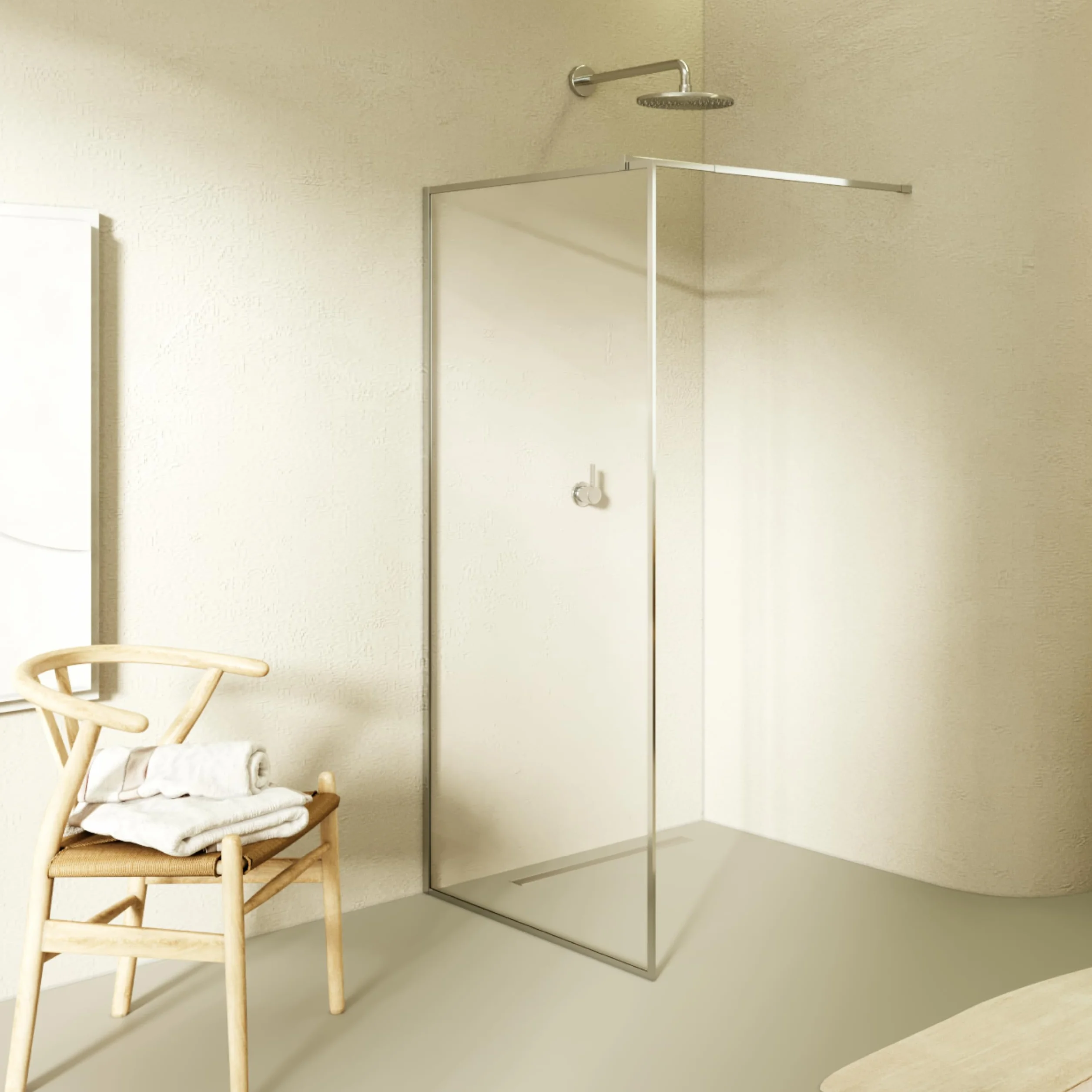Stały panel prysznicowy z przodu, Walk In Gianna 80x200 cm - ścianka działowa z przezroczystego szkła hartowanego 8 mm, chromowana rama aluminiowa i drążek ze stali nierdzewnej