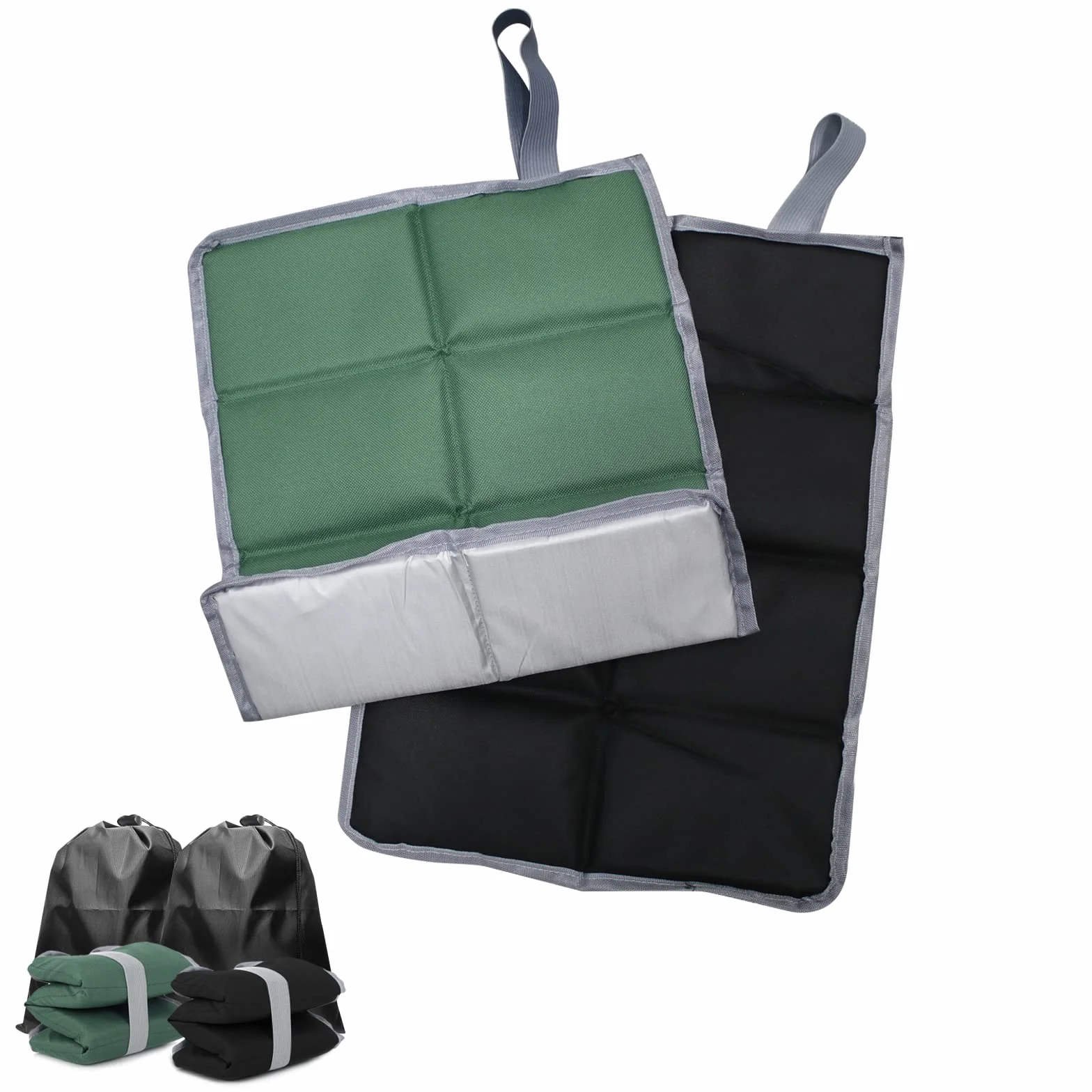 2 szt. Thermo Outdoor Seat Pad Składana mata siedziska Wodoodporna poduszka siedziska z 2 torbami do noszenia na piknik na świeżym powietrzu i kemping (czarny/zielony)