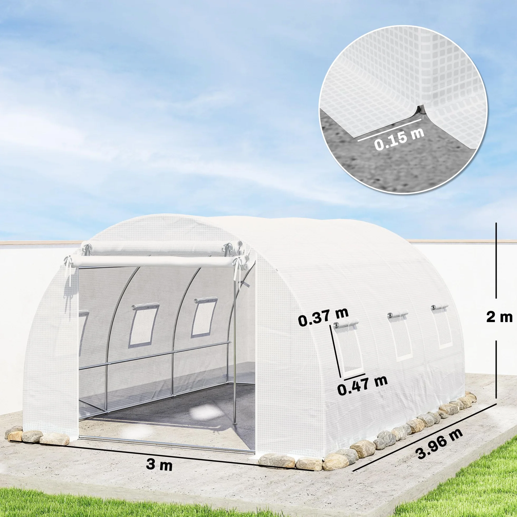Outsunny Tunelowa szklarnia ogrodowa 4 x 3 x 2 m z drzwiami i 6 oknami, rama stalowa, osłona PE