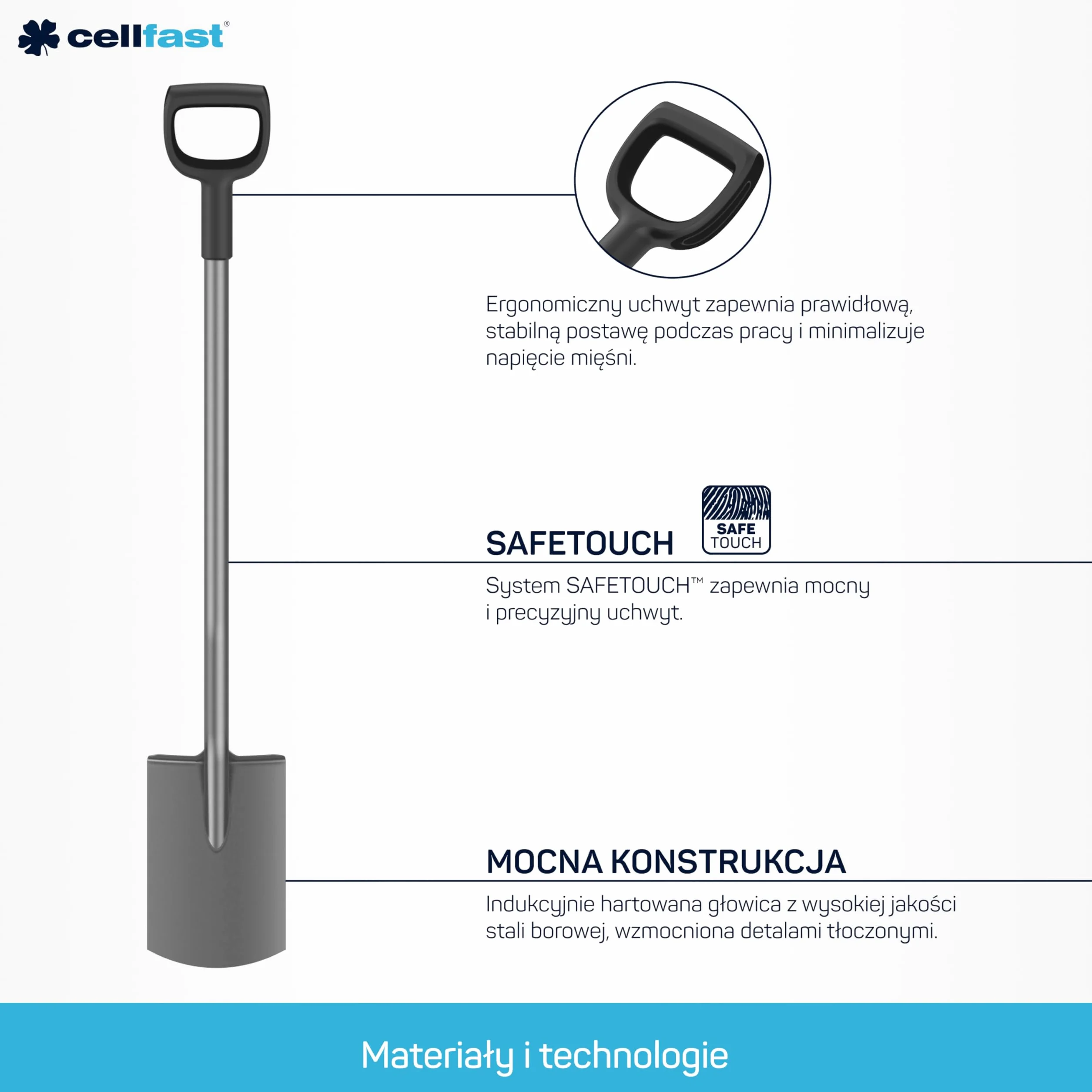 Cellfast Szpadel Prosty ze Stali Hartowanej Indukcyjnie - Ergonomiczny Trzonek i Rączka Kompozytowa - 116 cm Basic