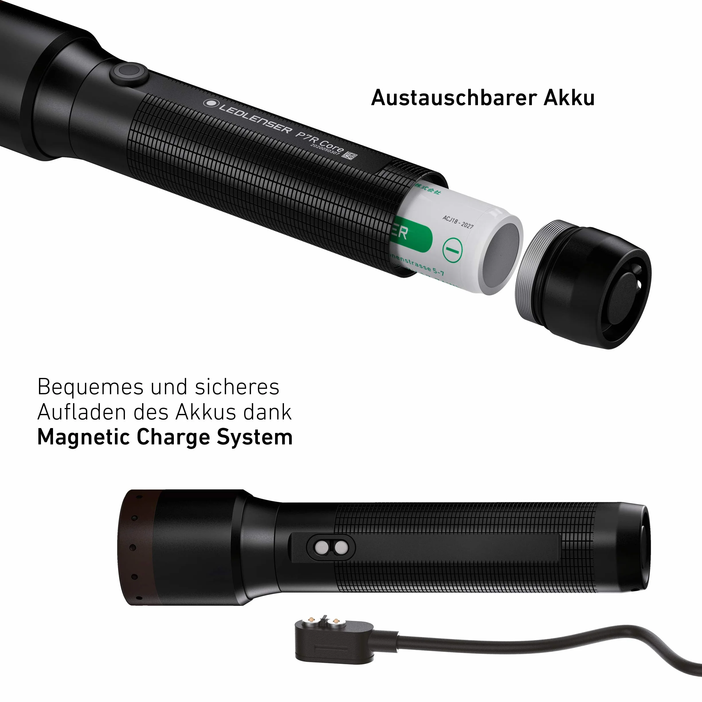 Ledlenser P7R Core Allround latarka LED, 1400 lumenów, ładowana akumulatorem litowym typu 21700, wodoodporność IP68, z możliwością ogniskowania, 300 m, stałe światło, magnetyczny kabel ładujący USB
