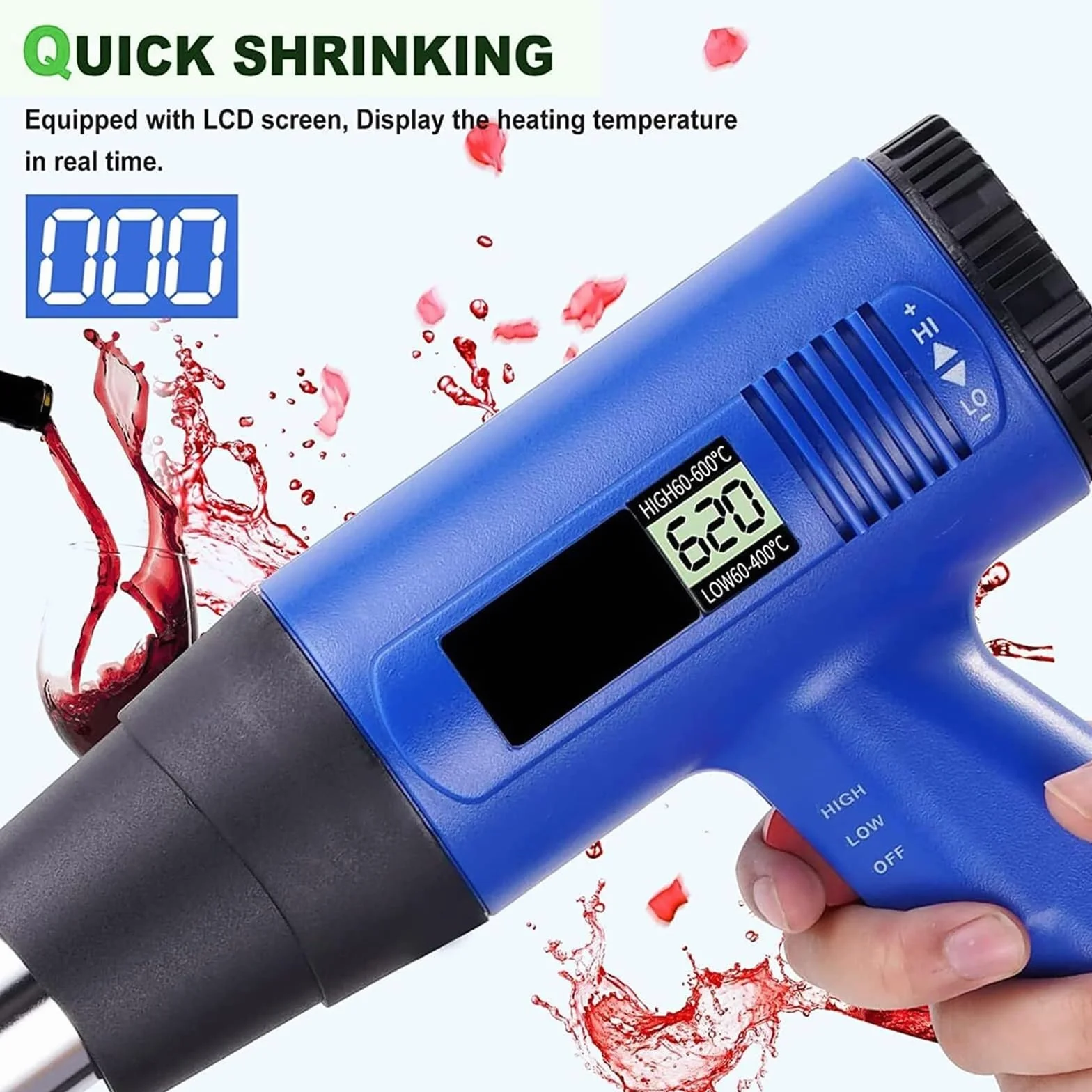 Przenośny pistolet termokurczliwy z cyfrową regulacją temperatury, opalarka z regulacją temperatury do termokurczliwości kapsułek PVC, a