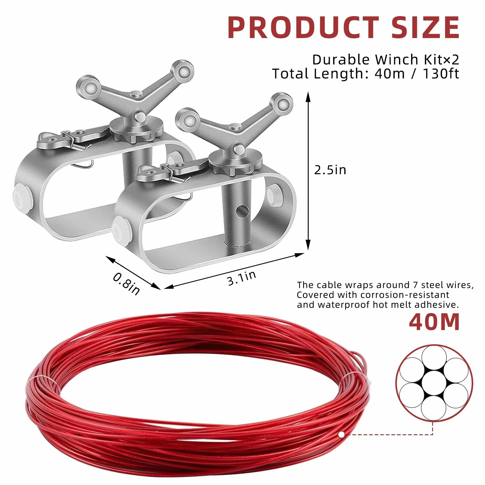 Napinacz linek stalowych 2 mm 40 m z 2 sztukami do plandeki basenowej