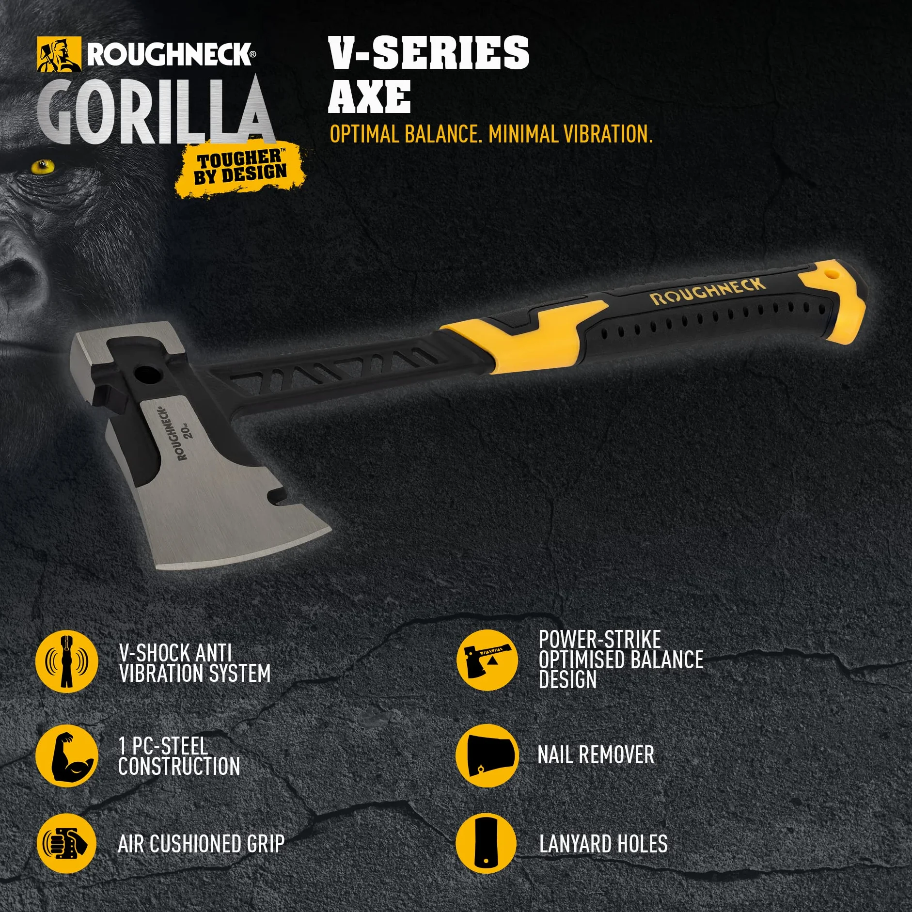 Roughneck ROU11070 Gorilla V-Series Axe 0,6 kg/1¼lbs, czarno-żółty