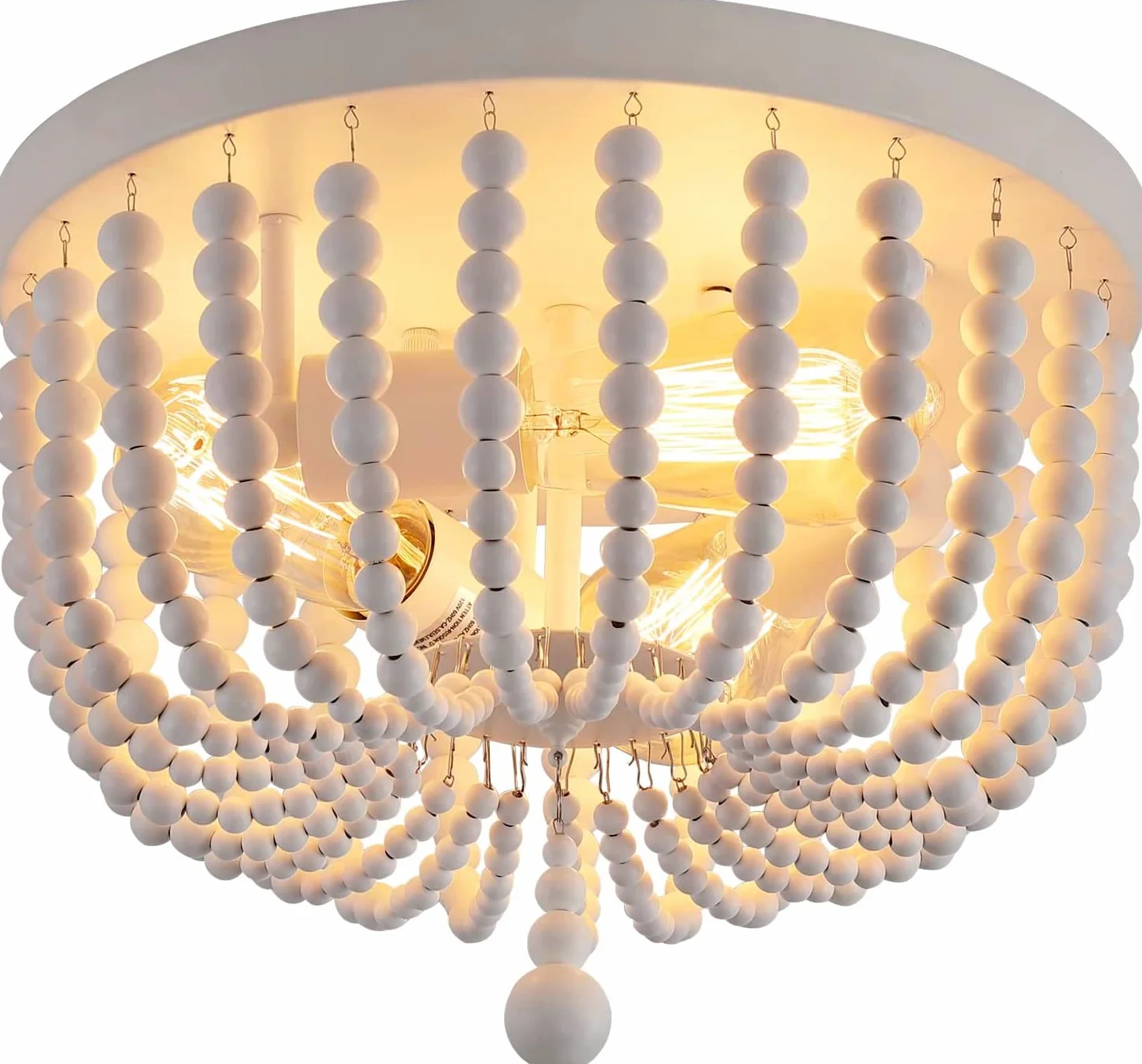 H.W.S Lampa Sufitowa Do Salonu Drewno żYrandol Drewniany Koraliki Drewniane E27 Vintage Wisiorek Oprawa OśWietleniowa Wspornik Podtynkowy Sypialnia Kuchenna Jadalnia Przedpokoju (A)