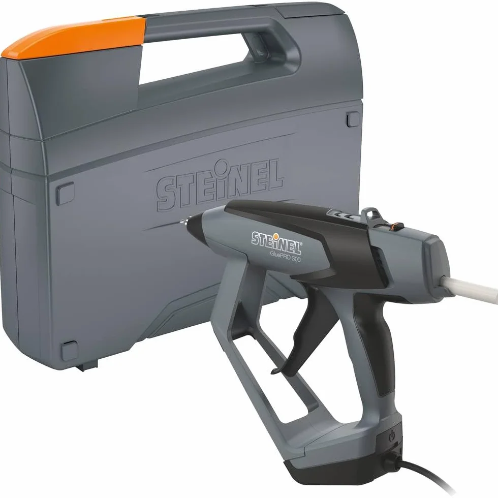 Steinel Profesjonalny pistolet do klejenia GluePRO 300 w etui, pistolet do klejenia na gorąco ze stojakiem, regulowana ilość kleju, wymienna dysza, 90 W, bez wyświetlacza
